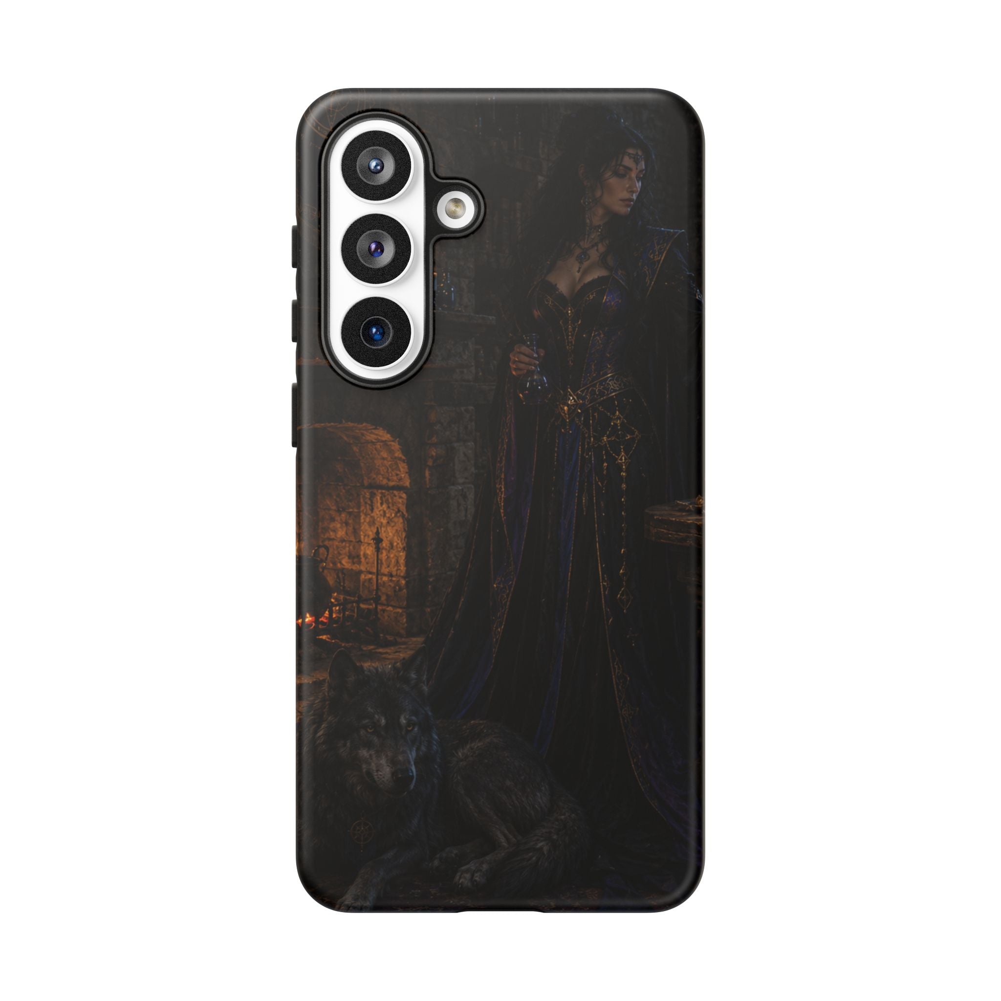 Gothic Witch Phone Case — Dark Fantasy Wolf & Fireplace Tough Case
