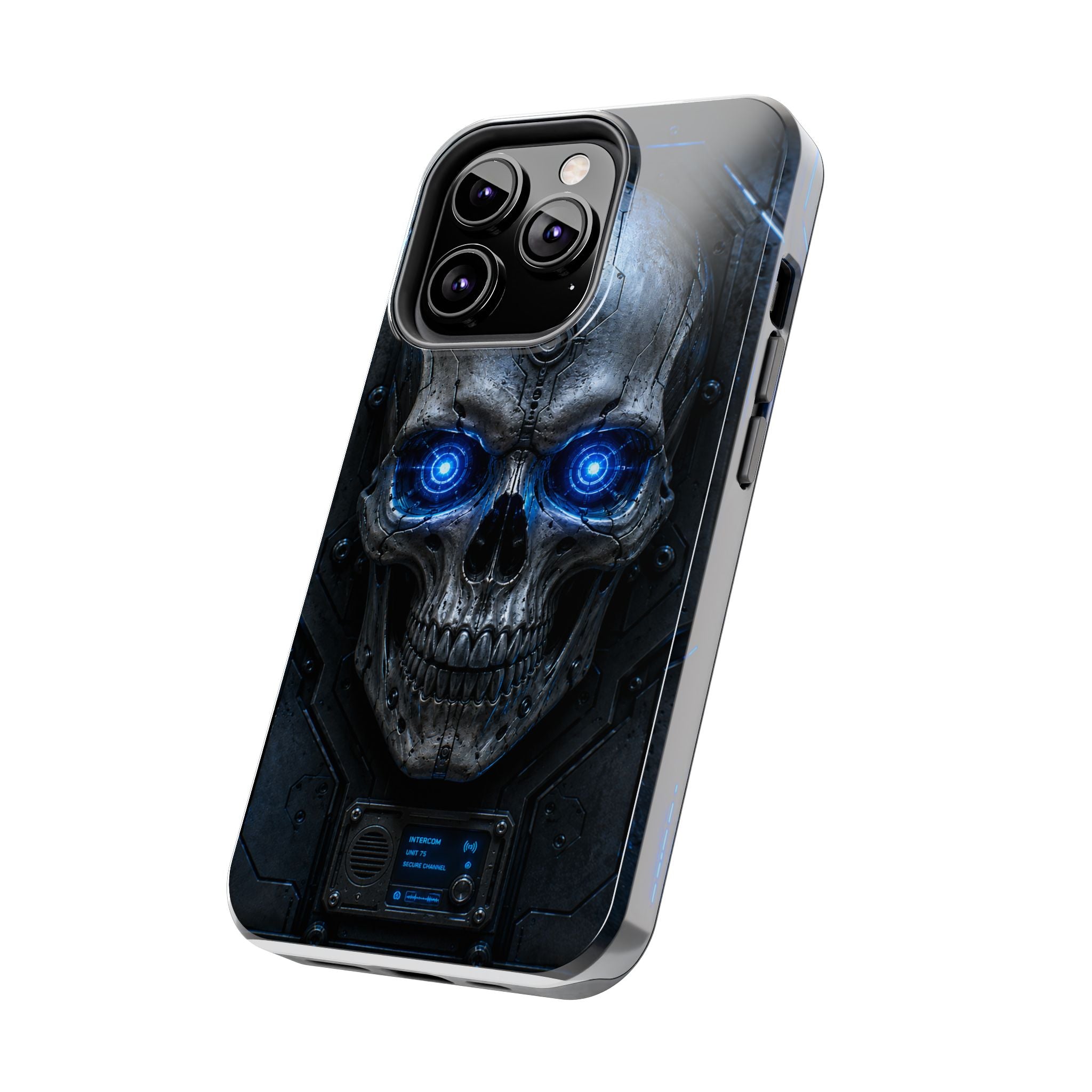 Cyber Skull Tough Phone Case — Blue LED Scary Robot Skull iPhone Case