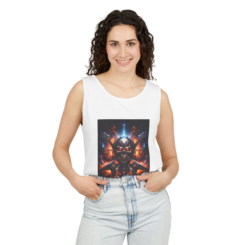 Skull Cyberpunk Tank Top — Neon Sci‑Fi Demon Graphic