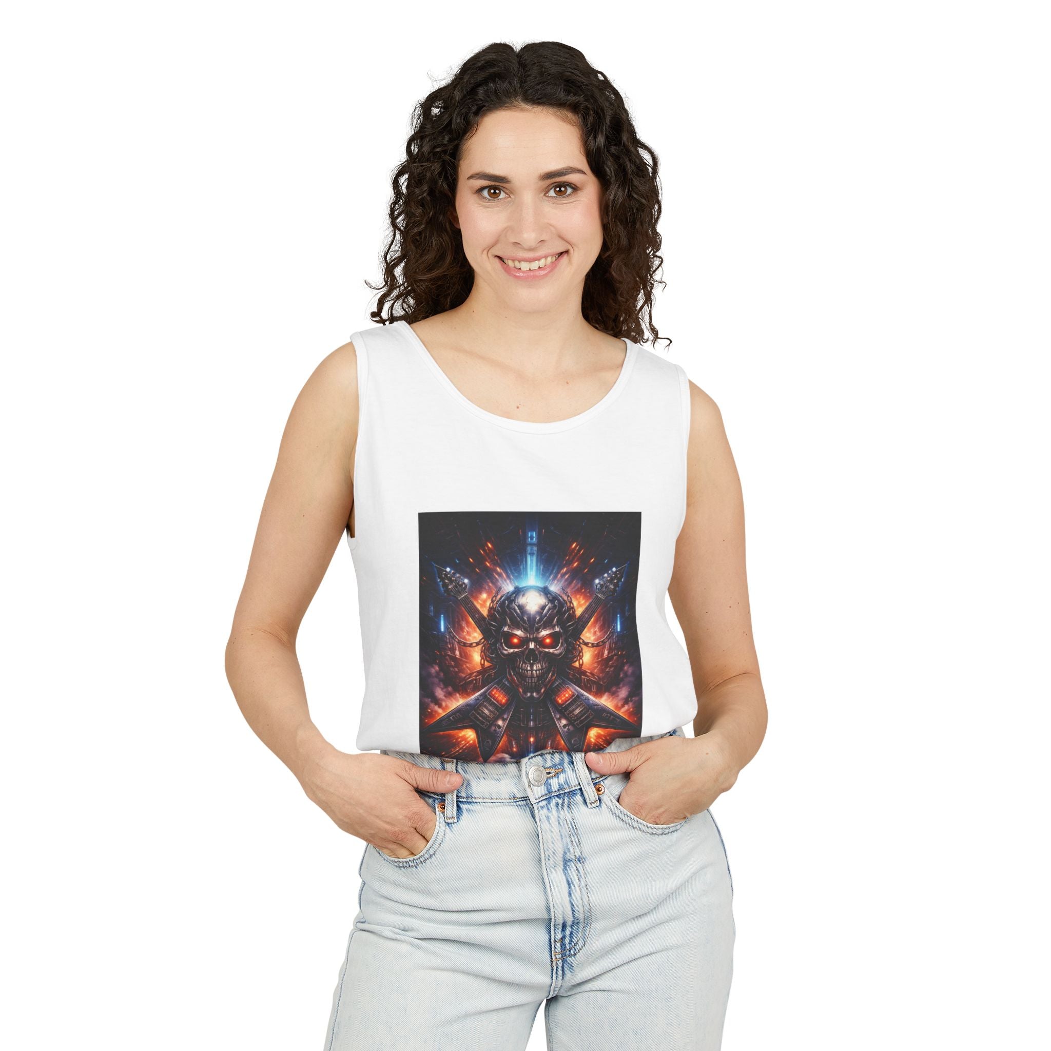 Skull Cyberpunk Tank Top — Neon Sci‑Fi Demon Graphic