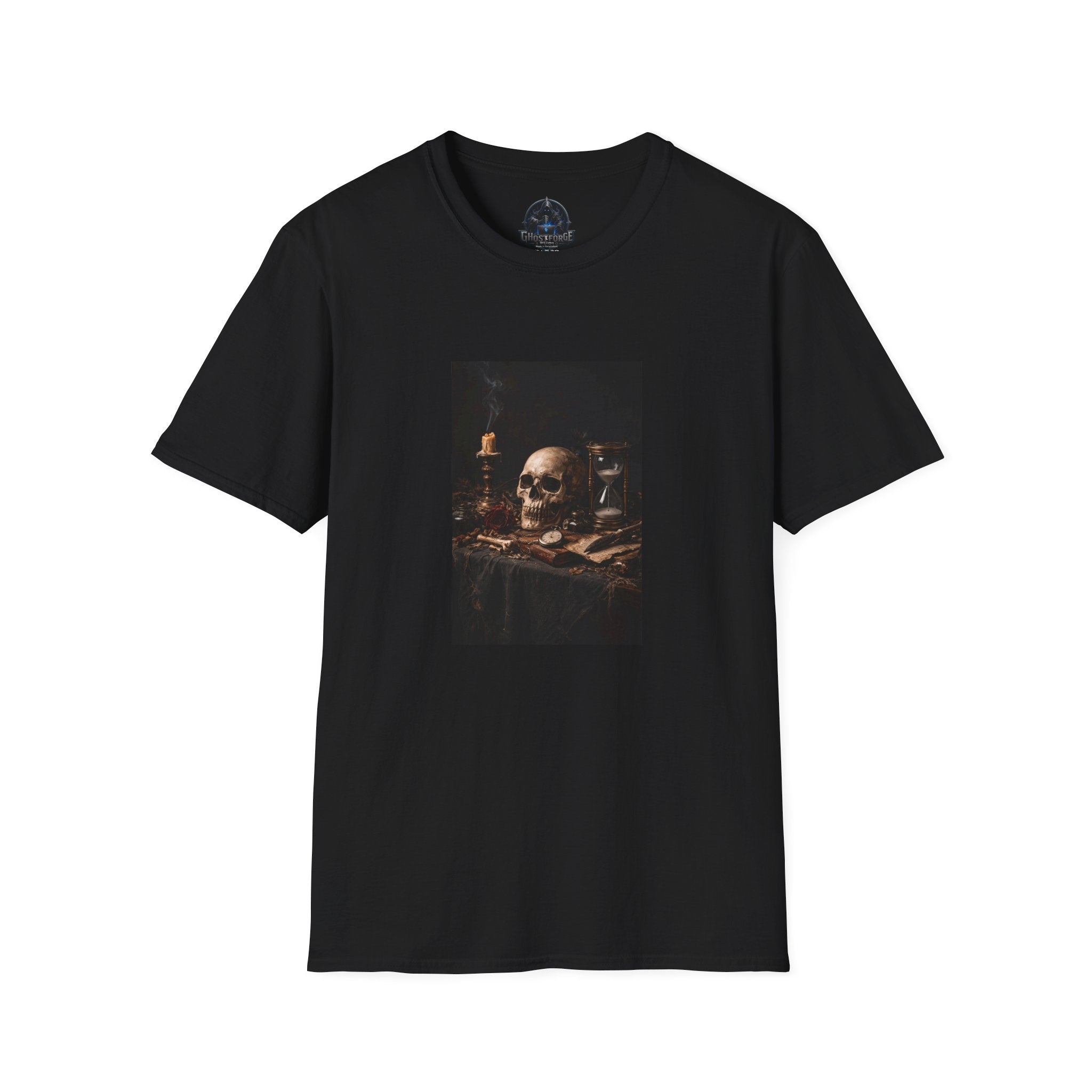 Skull Still Life T-Shirt — Vintage Vanitas Candle & Hourglass Tee