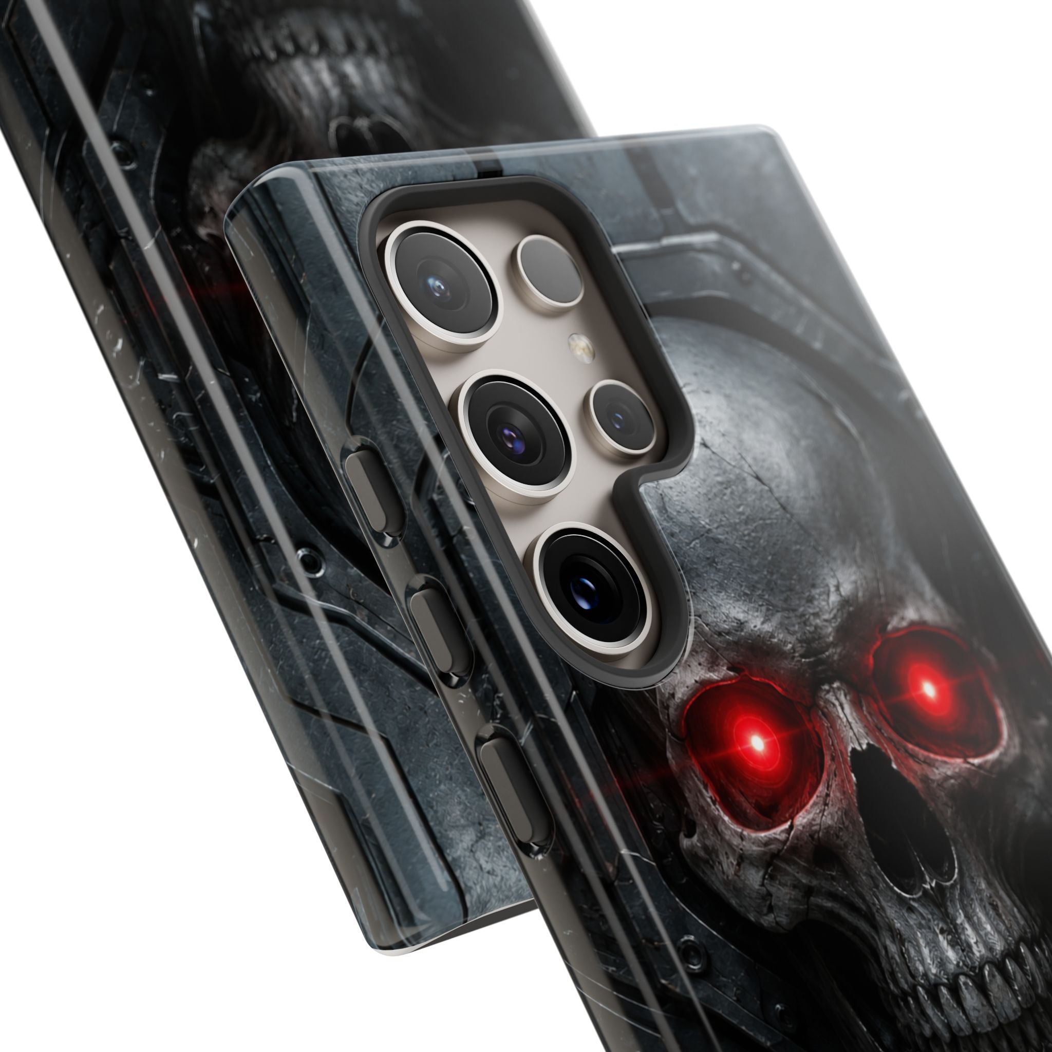Skull Sentinel Phone Case — Red-Eyed Tactical Skull Protective Case
