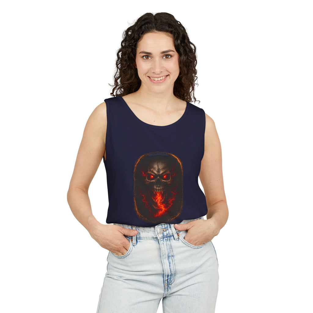 Demon Skull Flame Tank Top — Horror Graphic Summer Tee