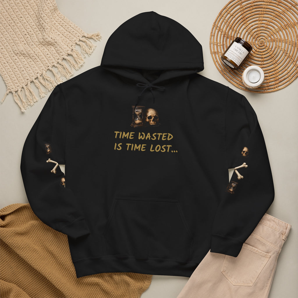 Premium Motorcycle Hoodie - "Time Wasted Is Time Lost" Skull & Crossbones Biker Pullover