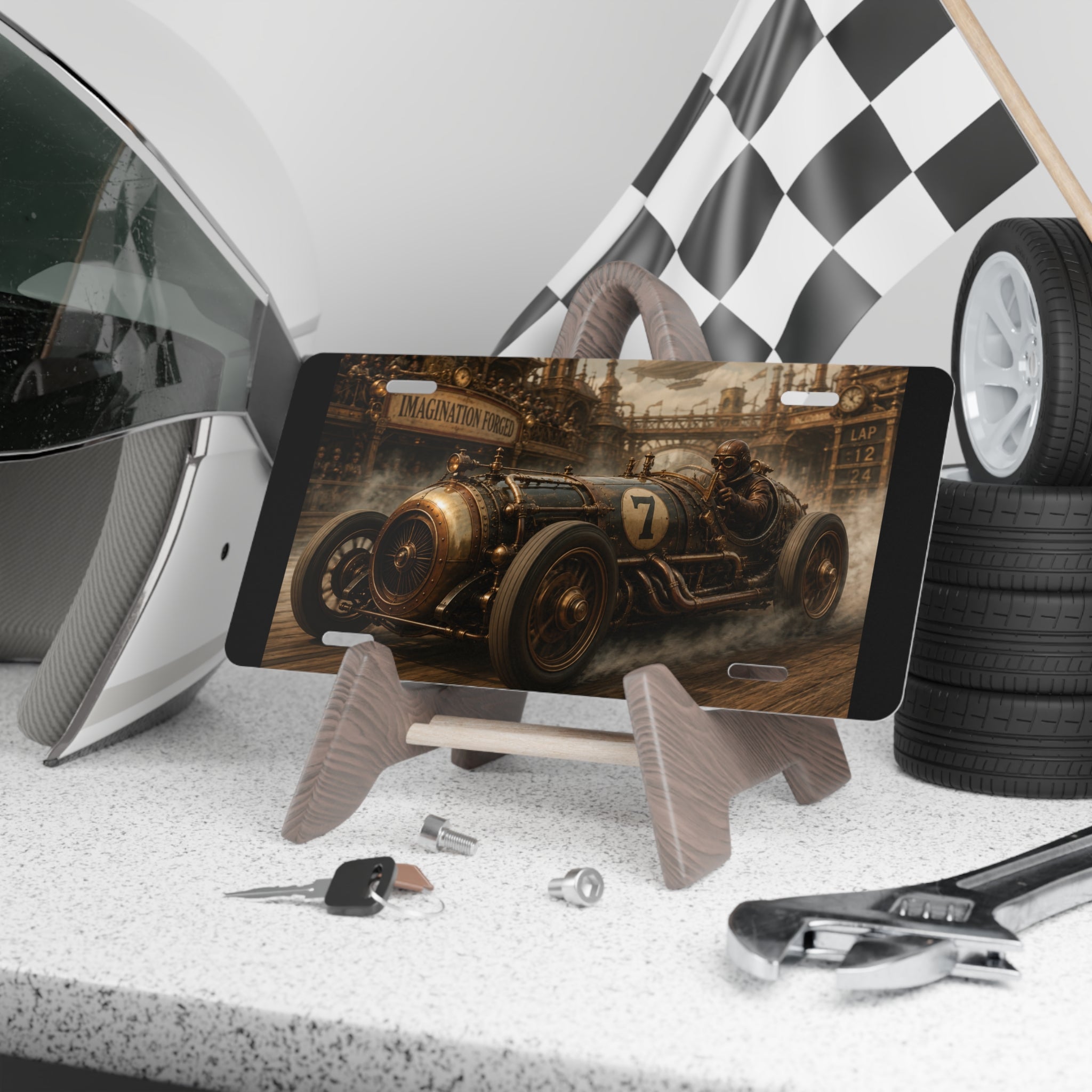 Steampunk Race Car Vanity Plate – Steampunk Racer License Plate