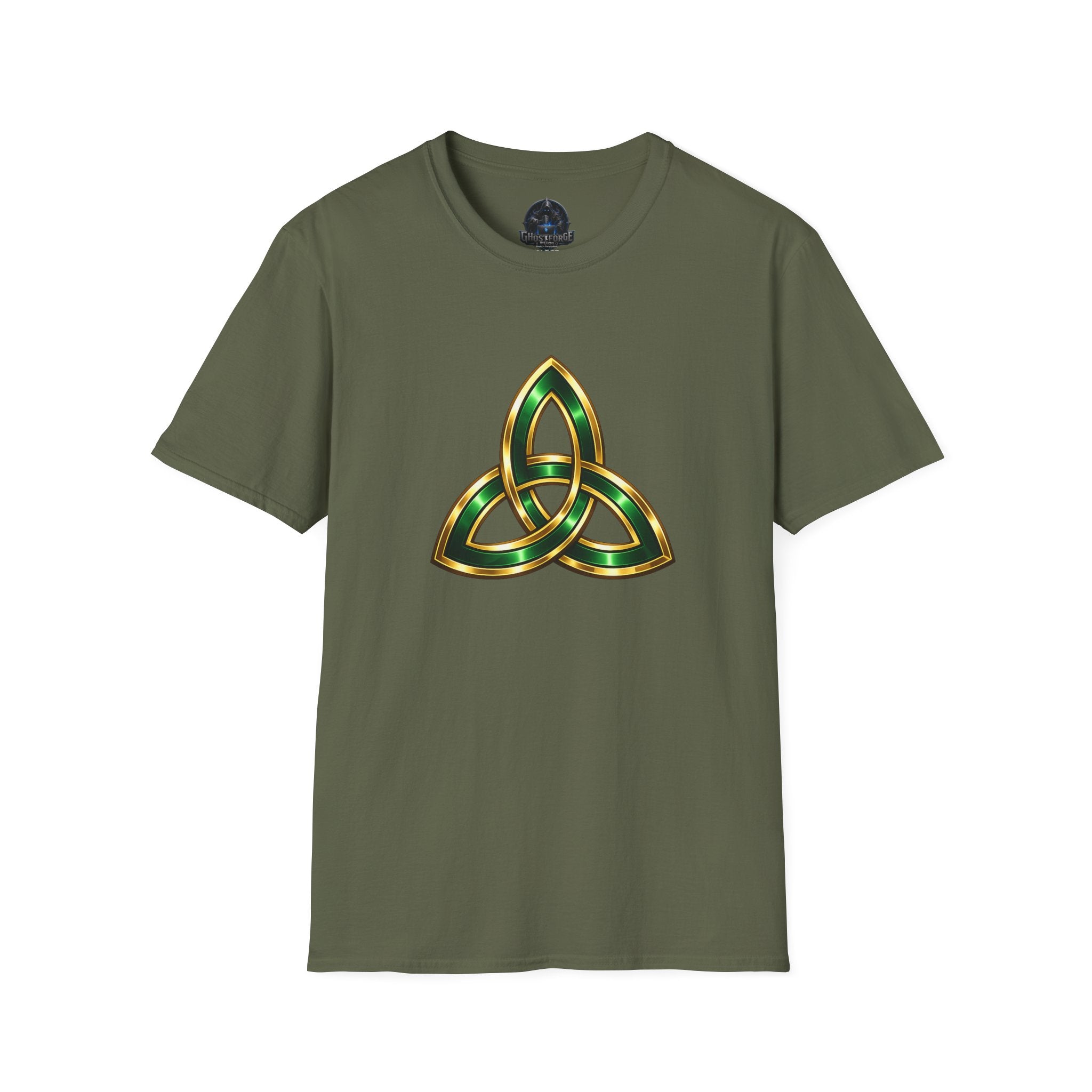 Celtic Trinity Knot T-Shirt — Gold & Emerald Irish Triquetra Design