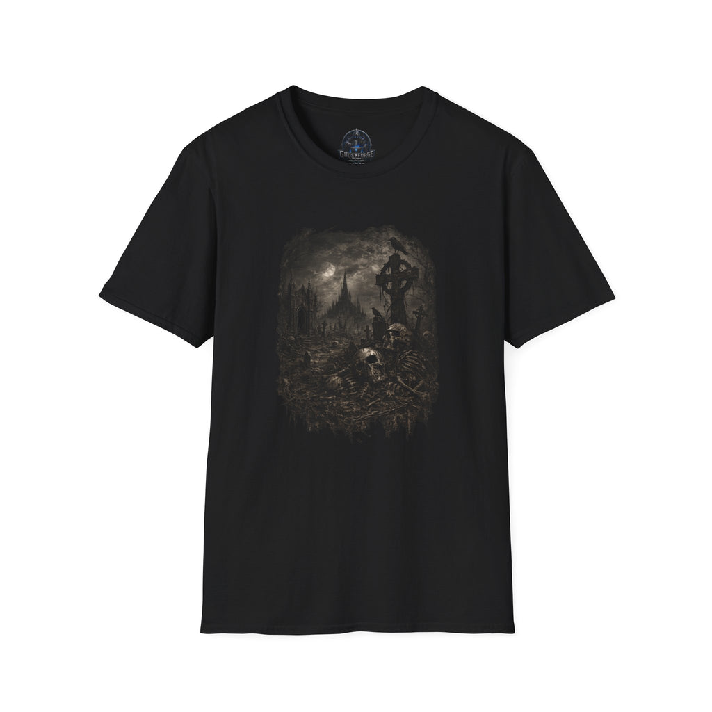 Gothic Cemetery T-Shirt — Moonlit Cross Graveyard Graphic Tee
