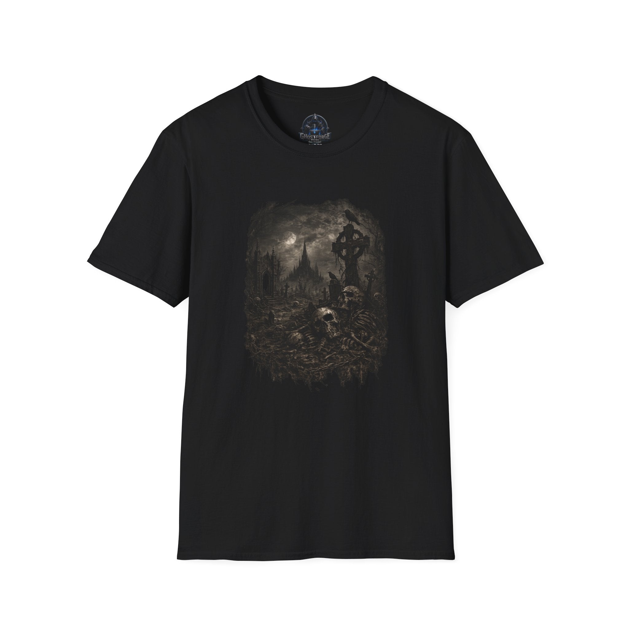 Gothic Cemetery T-Shirt — Moonlit Cross Graveyard Graphic Tee
