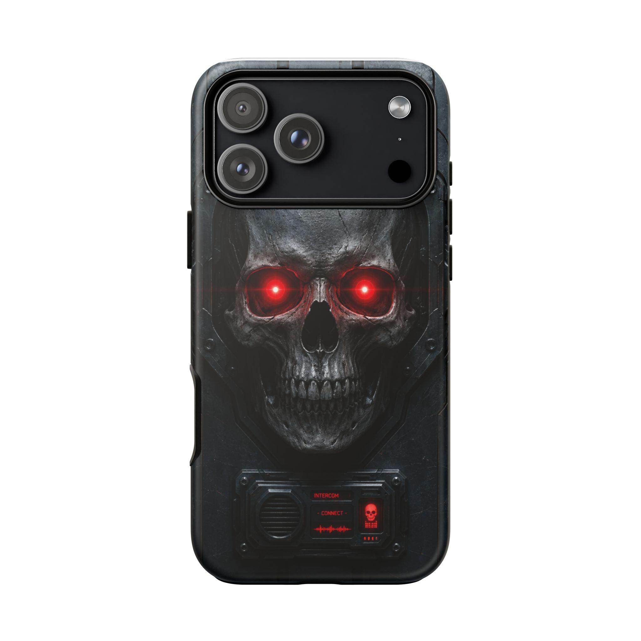 Skull Sentinel Phone Case — Red-Eyed Tactical Skull Protective Case