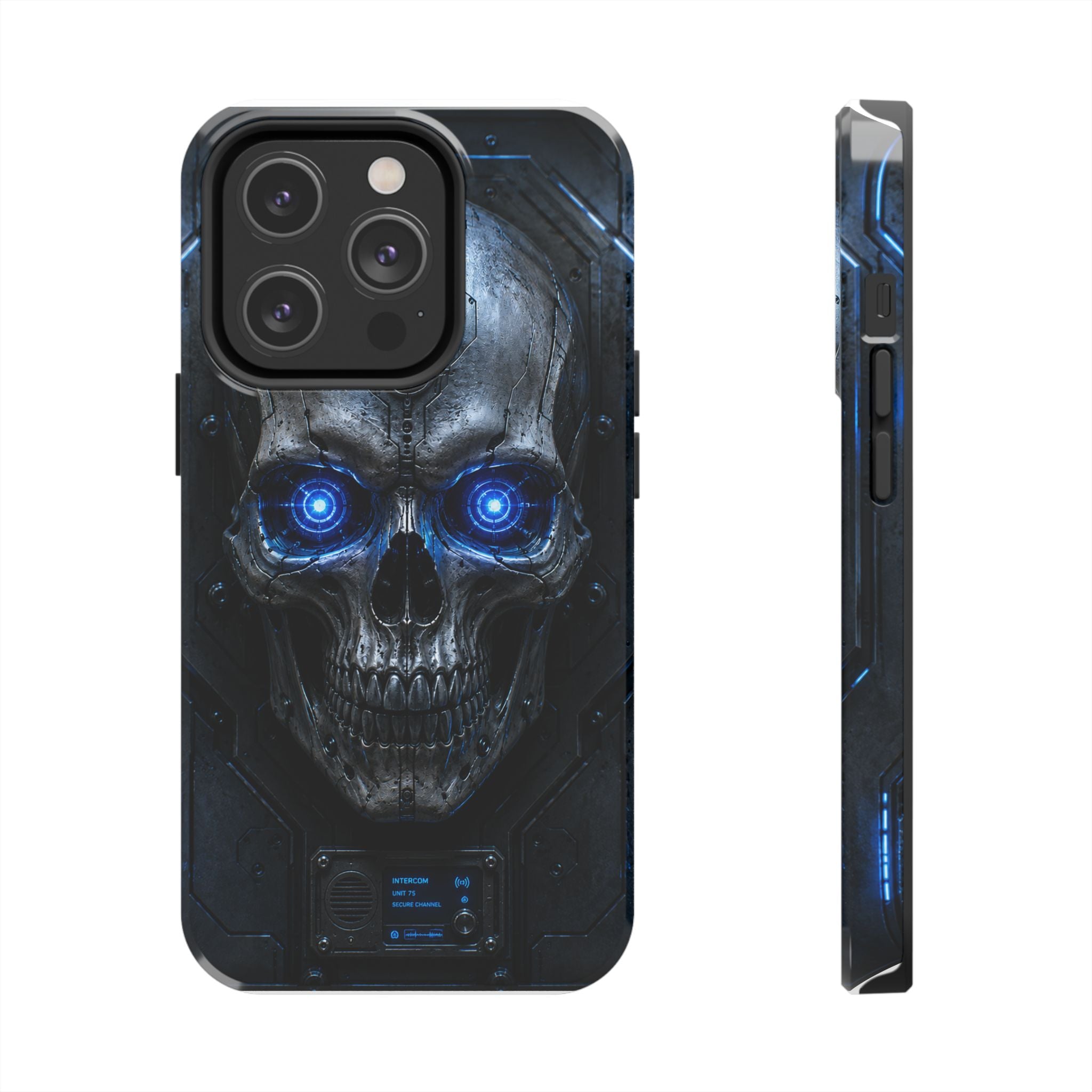 Cyber Skull Tough Phone Case — Blue LED Scary Robot Skull iPhone Case