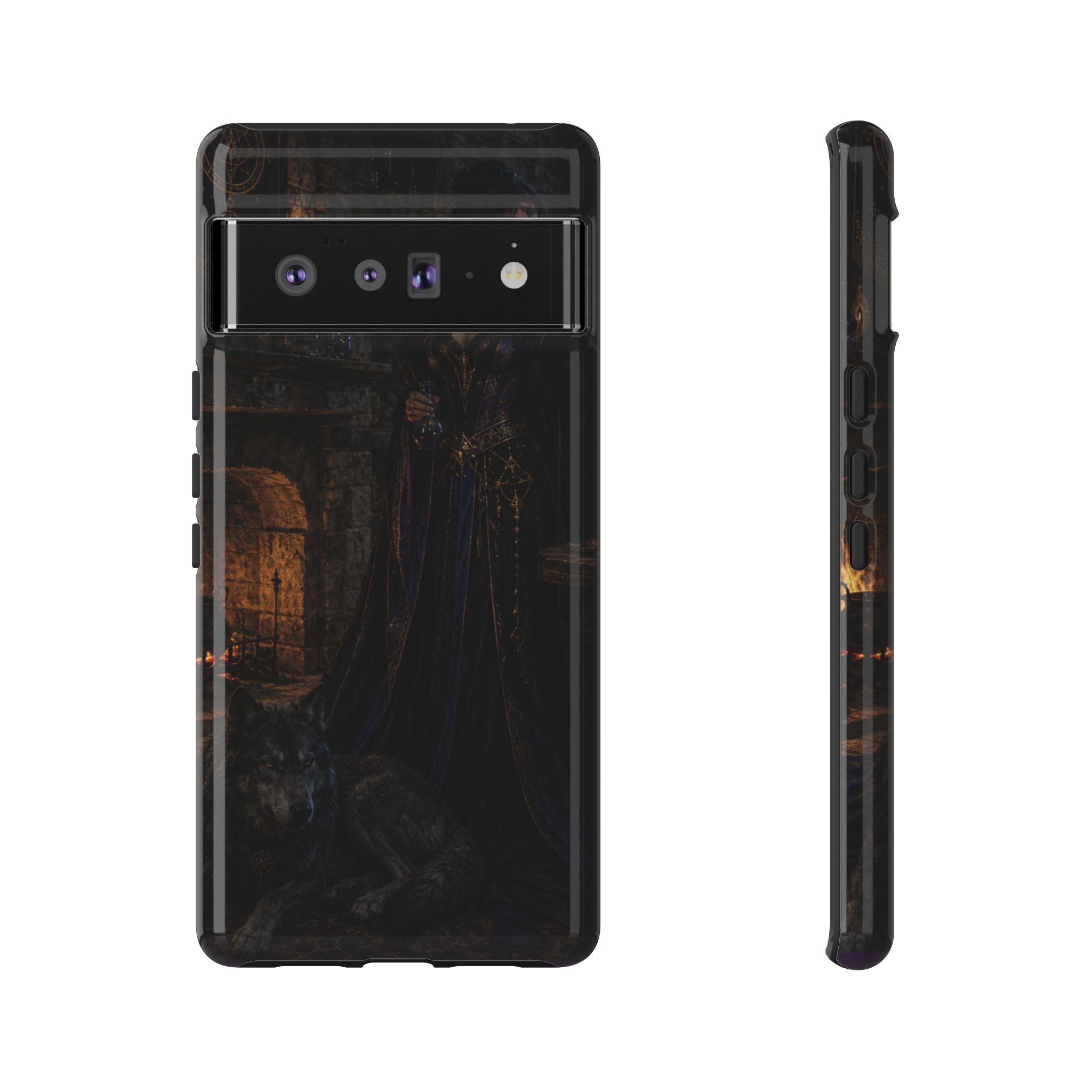 Gothic Witch Phone Case — Dark Fantasy Wolf & Fireplace Tough Case