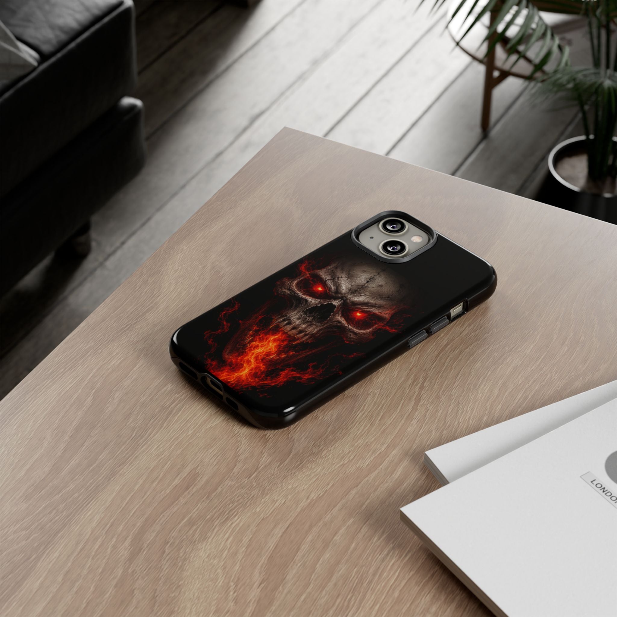 Flaming Skull Tough Case — Heavy-Duty Phone Case with Red-Eye Skull Design