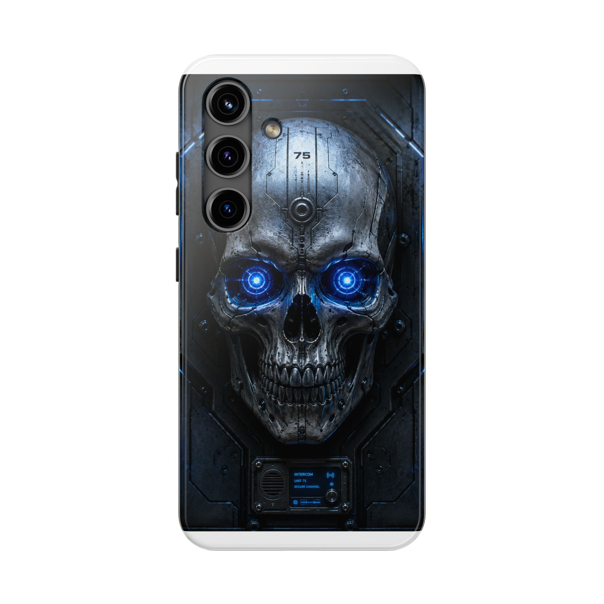 Cyber Skull Tough Phone Case — Blue LED Scary Robot Skull iPhone Case