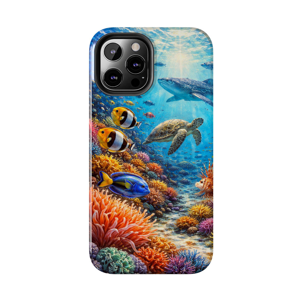 Ocean Reef Tough Phone Case — Colorful Sea Turtle & Tropical Fish Design
