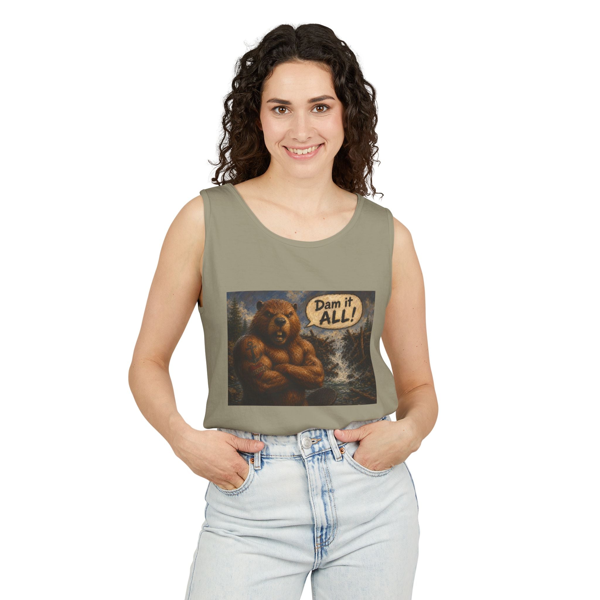 Big Beaver Graphic Tank Top — 'Dam It, All!' Vintage Wilderness Humor