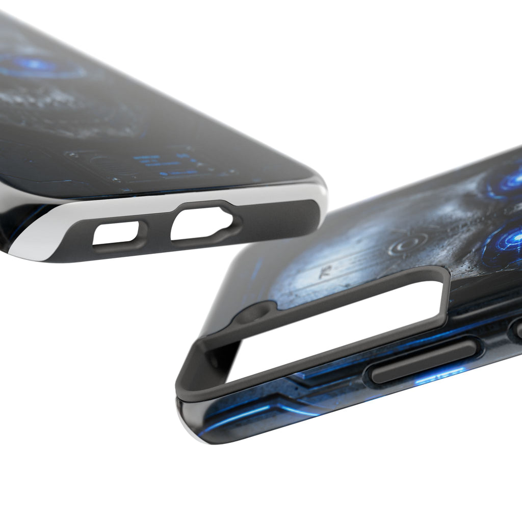 Cyber Skull Tough Phone Case — Blue LED Scary Robot Skull iPhone Case