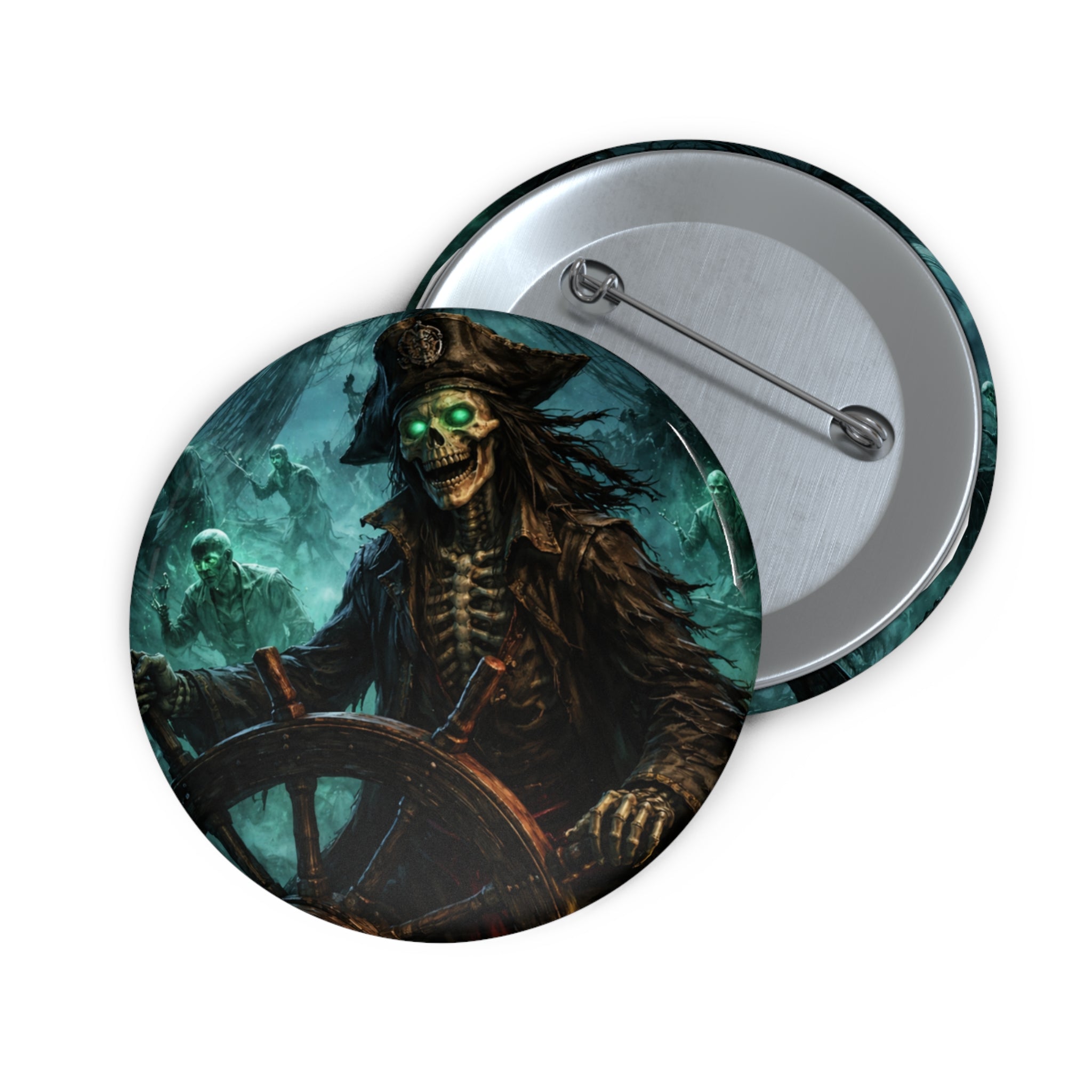 Skull Pirate Button Pin — Haunted Ghost Captain Enamel-Style Badge