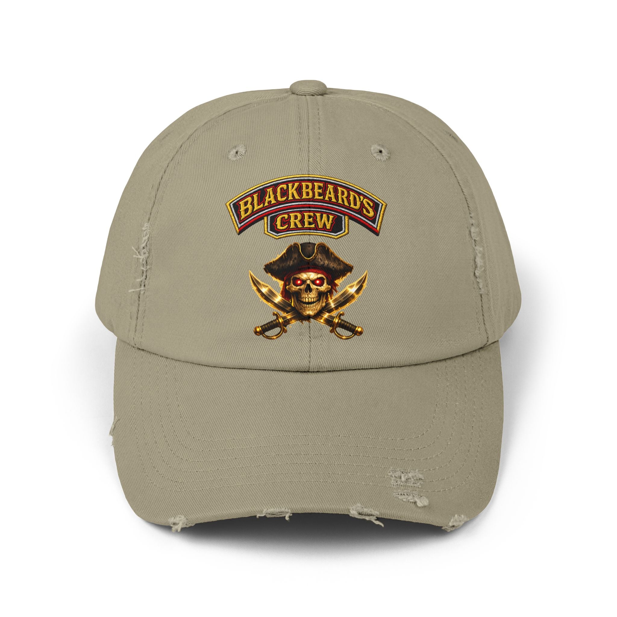 Blackbeard's Crew Distressed Baseball Cap — Pirate Skull Patch Hat