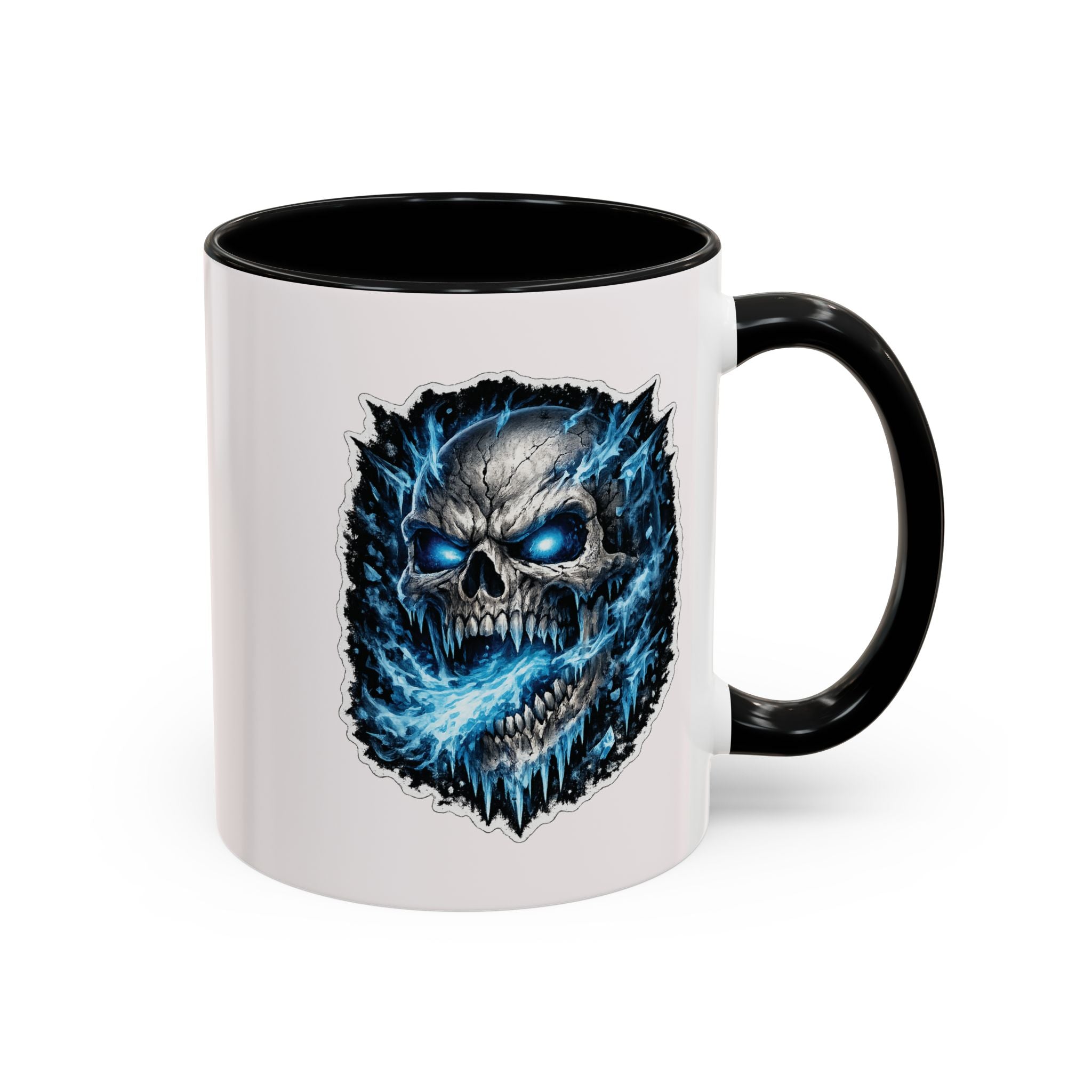 Blue Lightning Skull Accent Coffee Mug – Gothic Horror Coffee Cup (11/15oz)