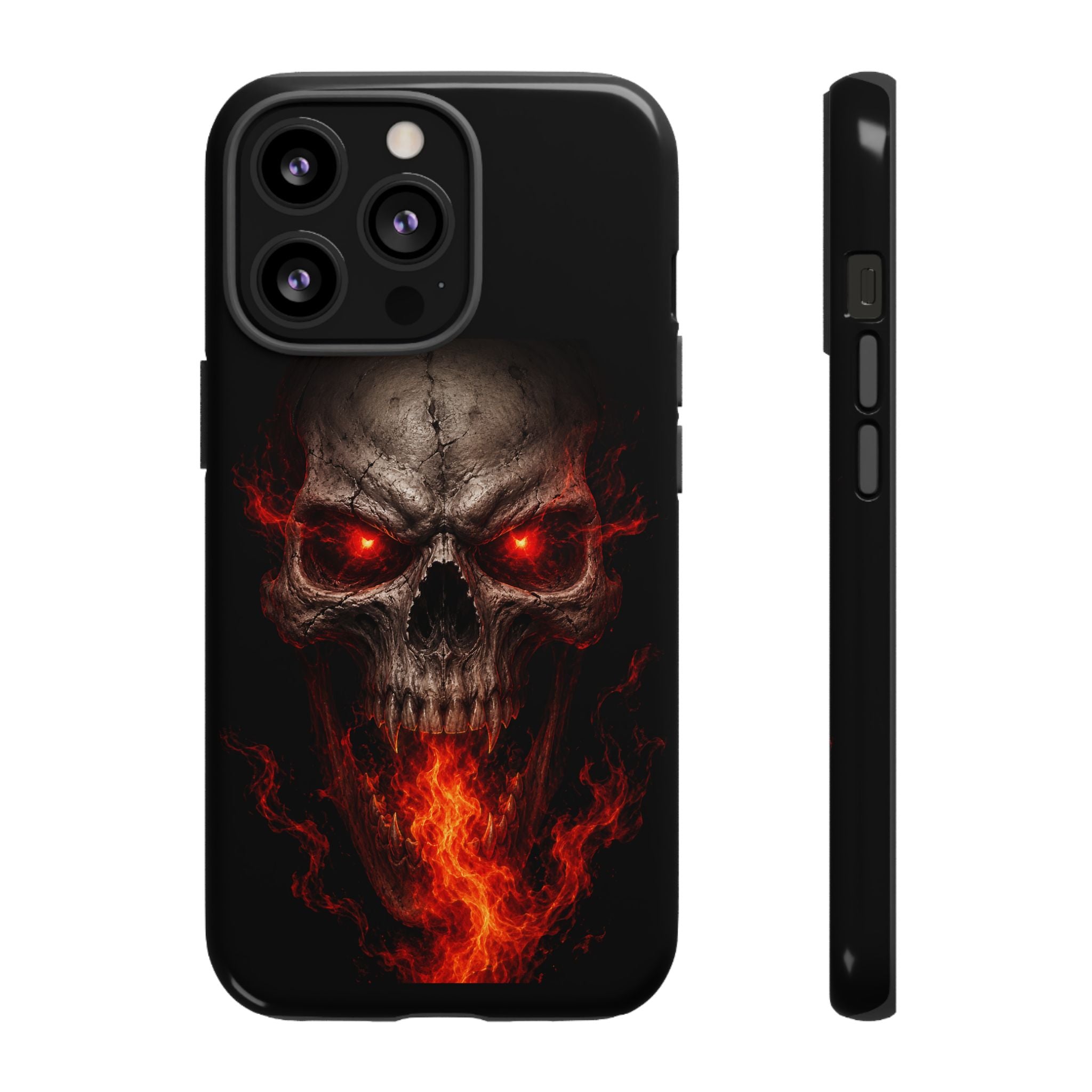 Flaming Skull Tough Case — Heavy-Duty Phone Case with Red-Eye Skull Design