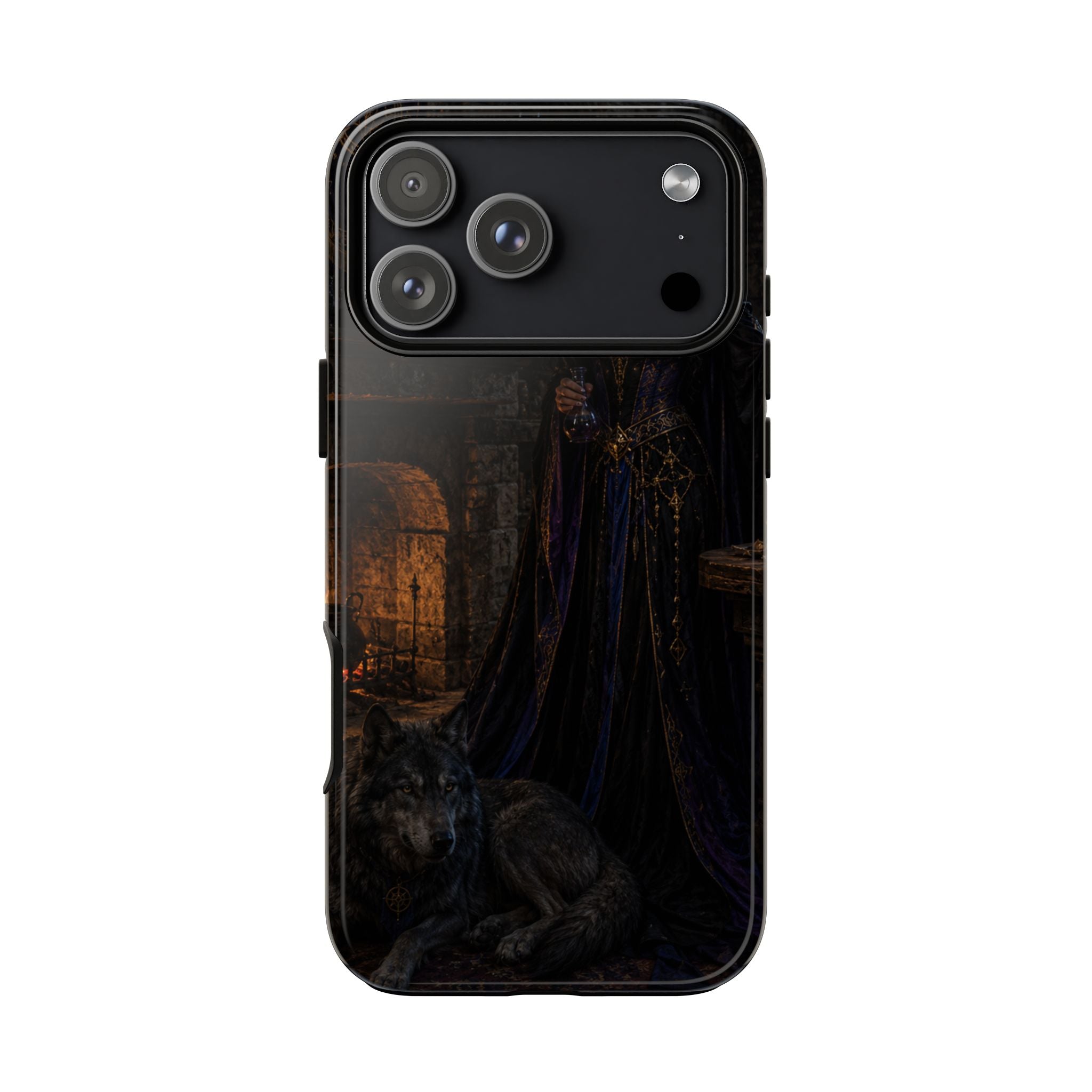 Gothic Witch Phone Case — Dark Fantasy Wolf & Fireplace Tough Case