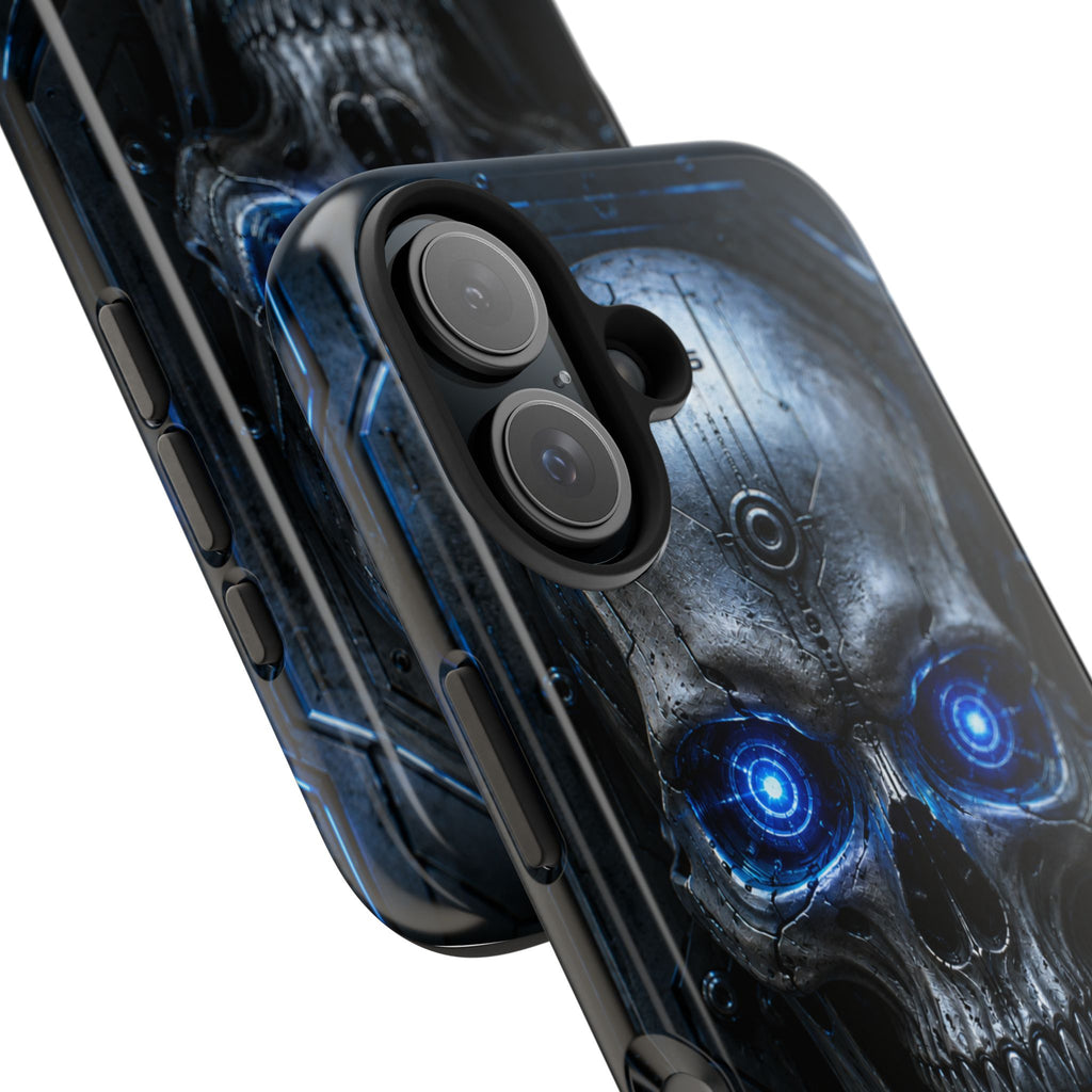 Cyber Skull Tough Phone Case — Blue LED Scary Robot Skull iPhone Case