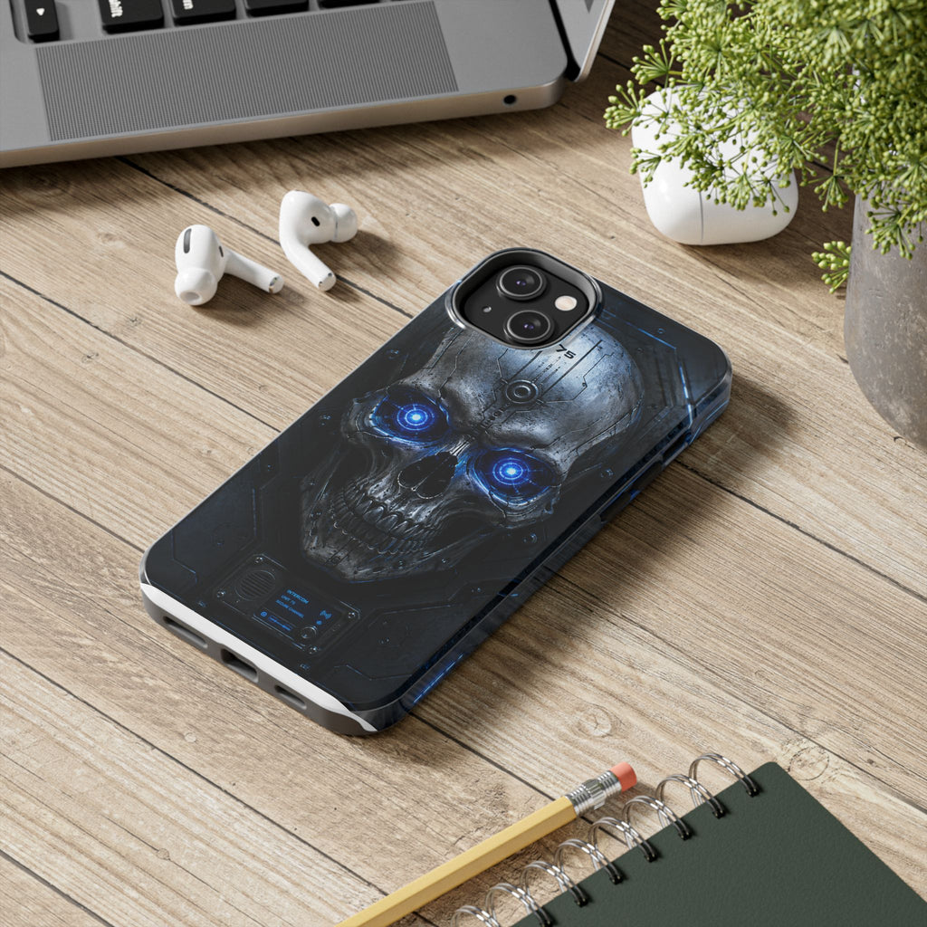 Cyber Skull Tough Phone Case — Blue LED Scary Robot Skull iPhone Case