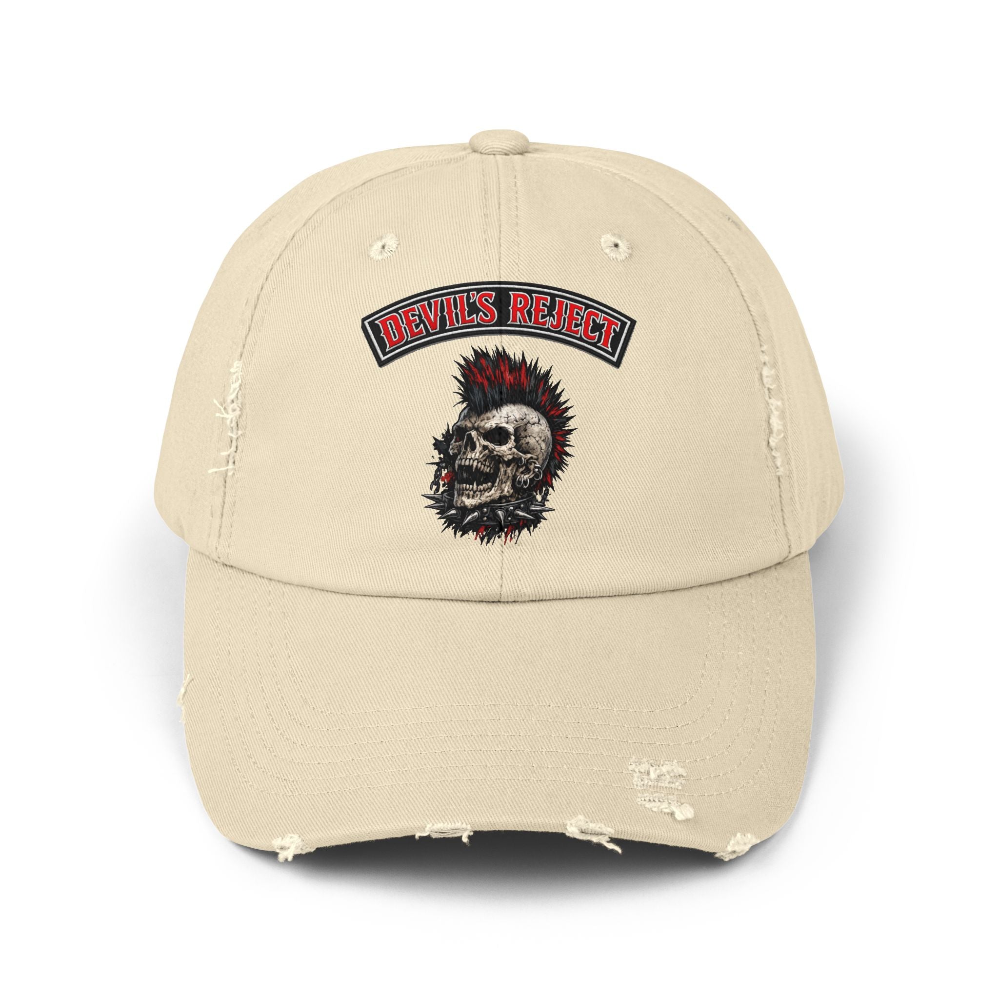 Distressed Skull Cap - "Devil's Reject" Punk Rock Dad Hat