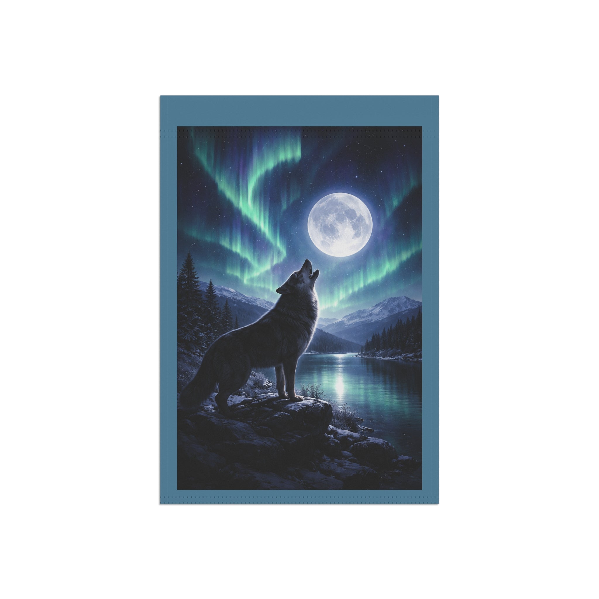 Howling Wolf Moon Garden Flag — Northern Lights Outdoor House Banner
