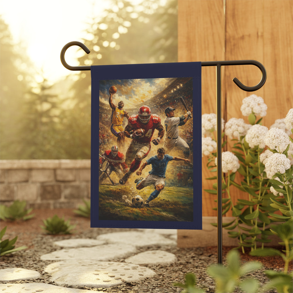 Sports Collage Garden Flag - Football, Basketball, Soccer & Baseball Outdoor Banner