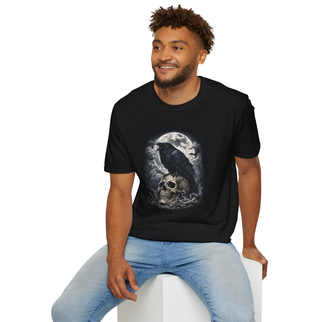 Raven & Skull Moon T-Shirt — Gothic Crow Graphic Tee