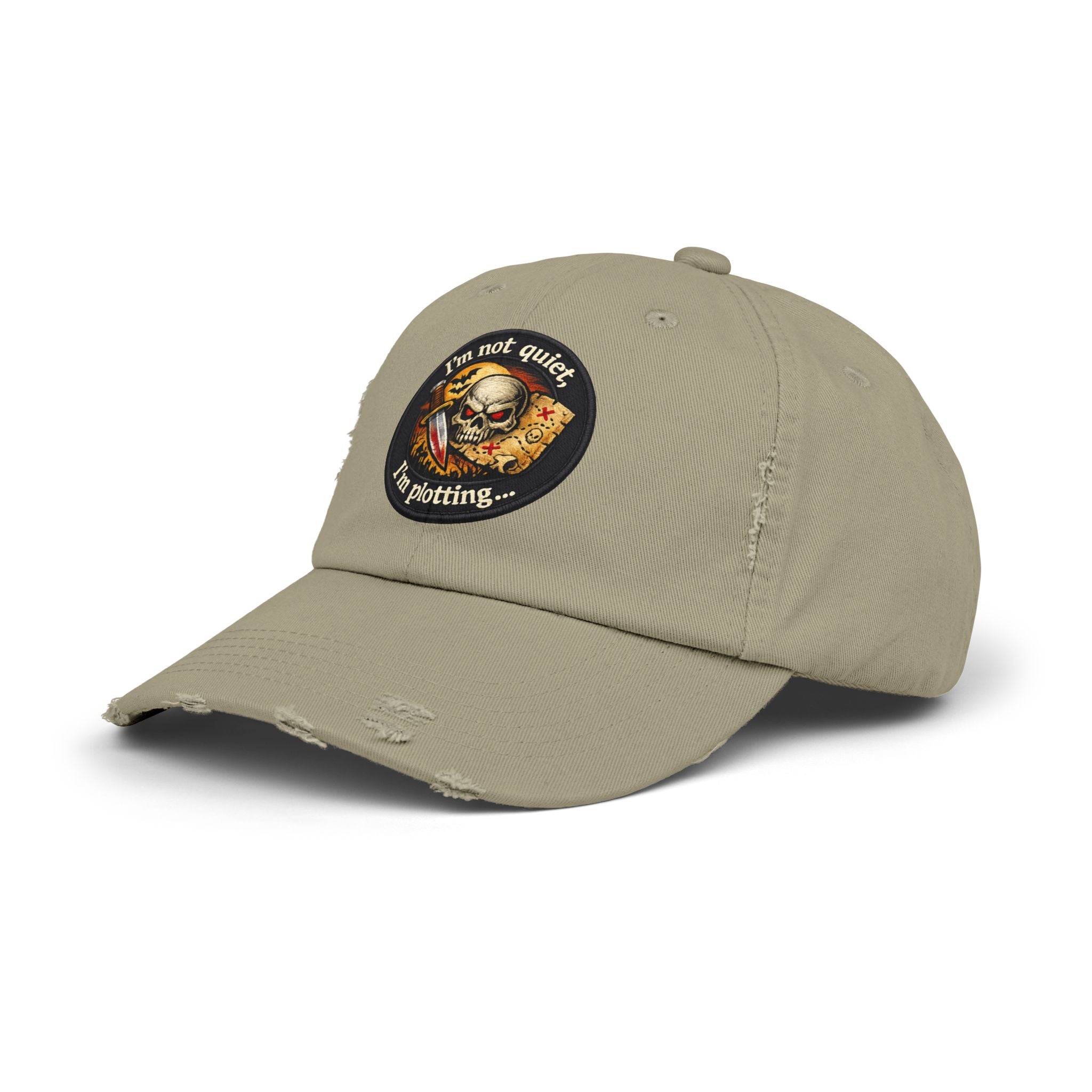 Skull & Map Distressed Cap – "I'm Not Quiet, I'm Plotting" Hat