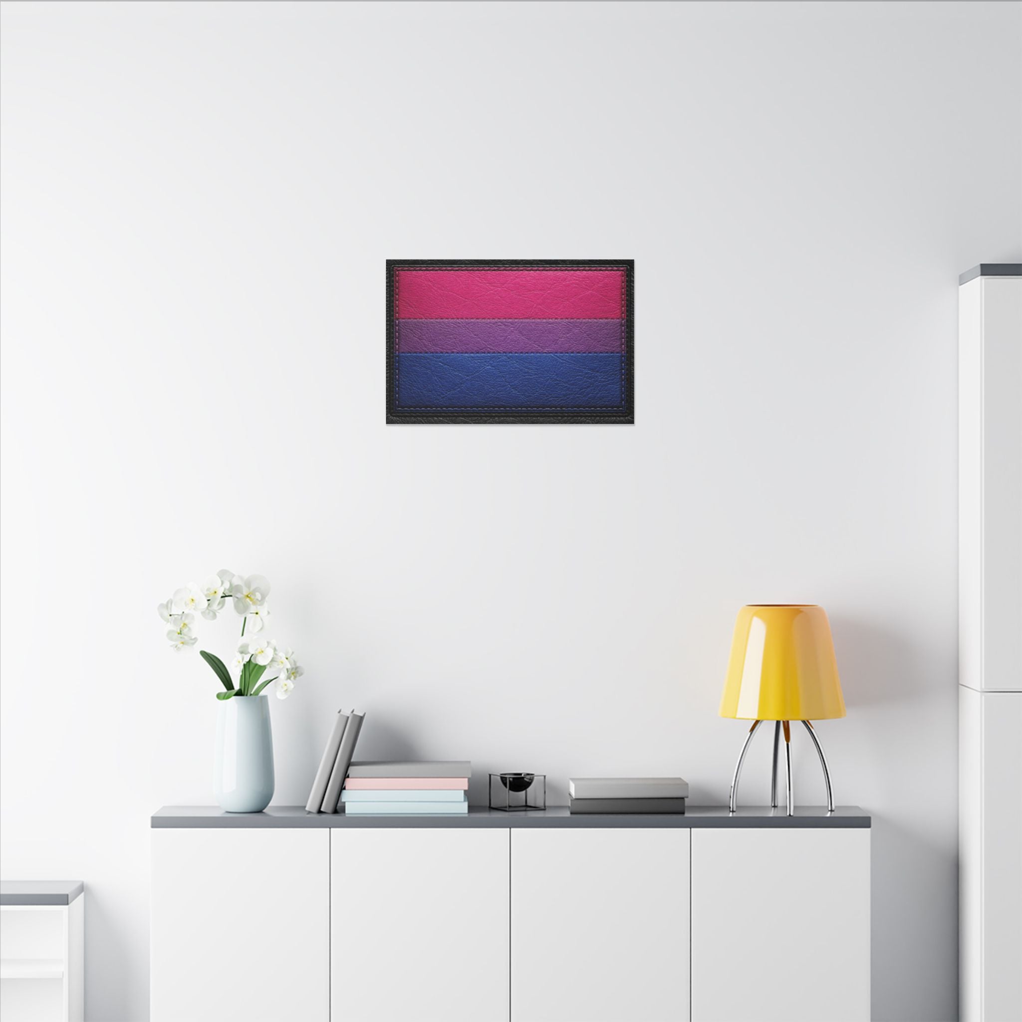 Bisexual Pride Flag Canvas Wall Art — Leather Patch Style Matte Print