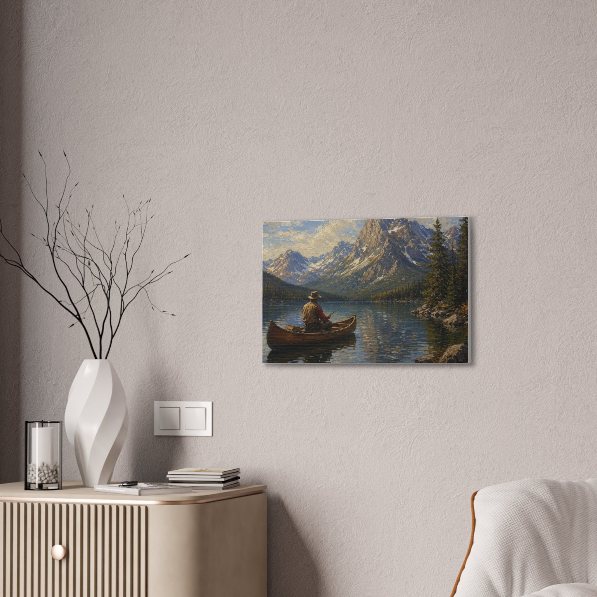 Mountain Lake Canoe Canvas Print