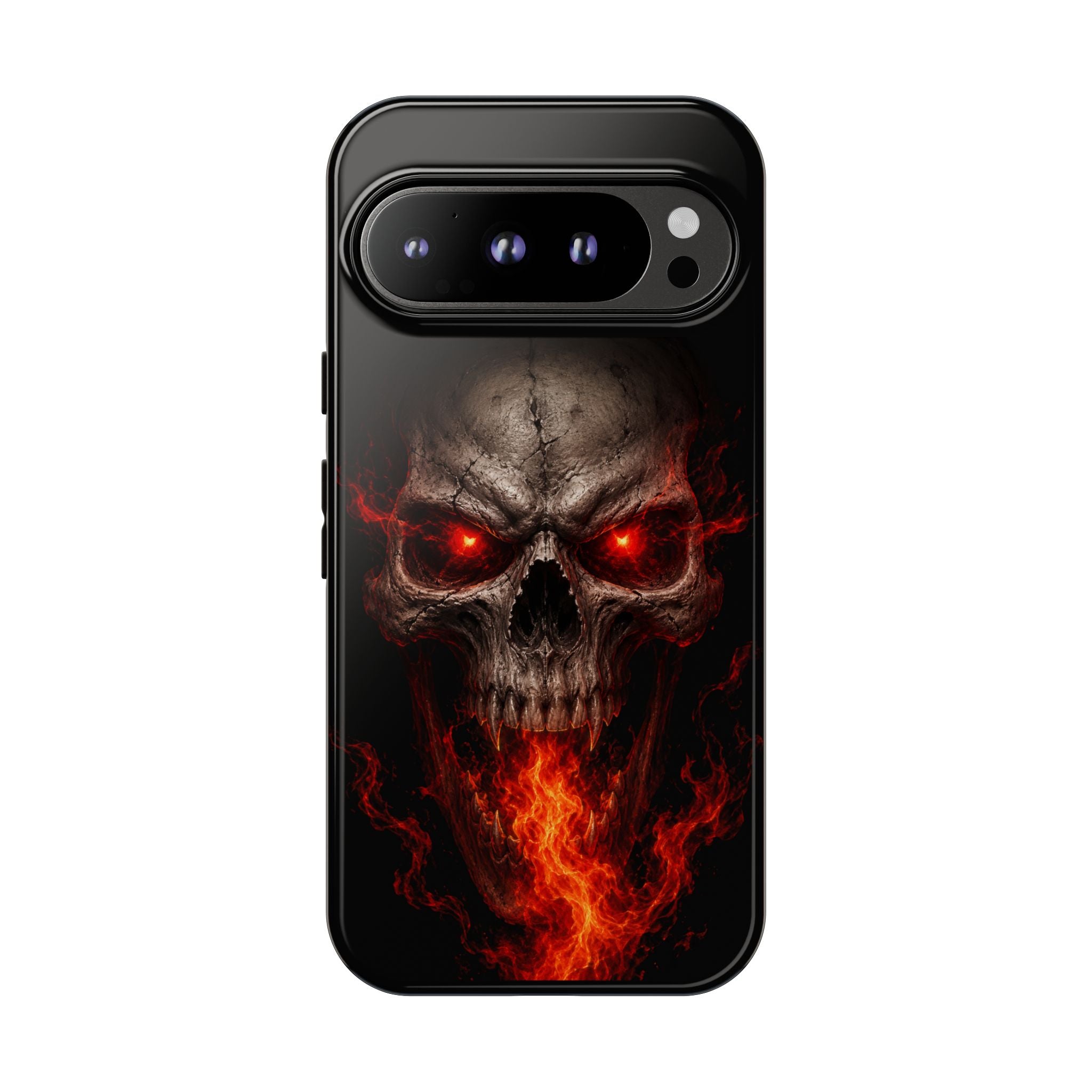 Flaming Skull Tough Case — Heavy-Duty Phone Case with Red-Eye Skull Design