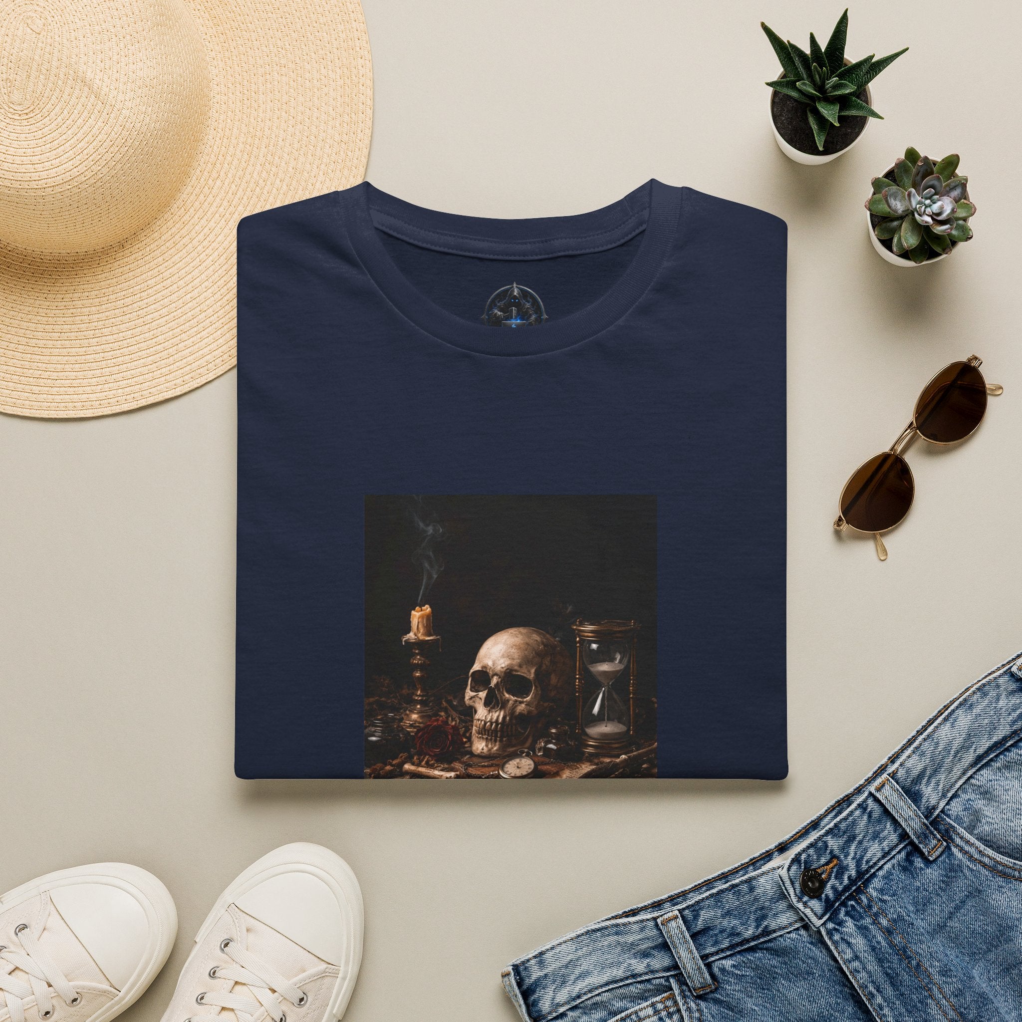 Skull Still Life T-Shirt — Vintage Vanitas Candle & Hourglass Tee