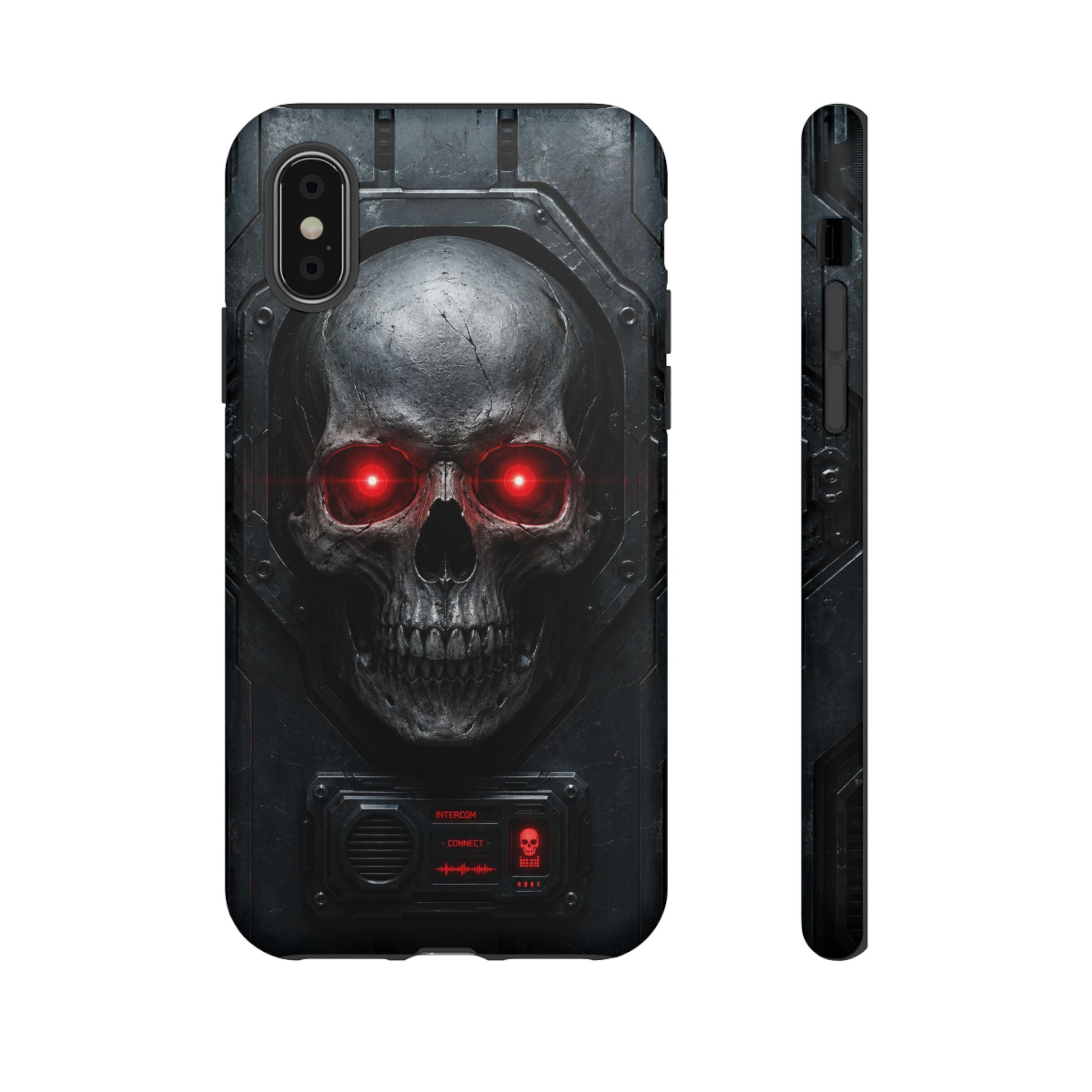 Skull Sentinel Phone Case — Red-Eyed Tactical Skull Protective Case