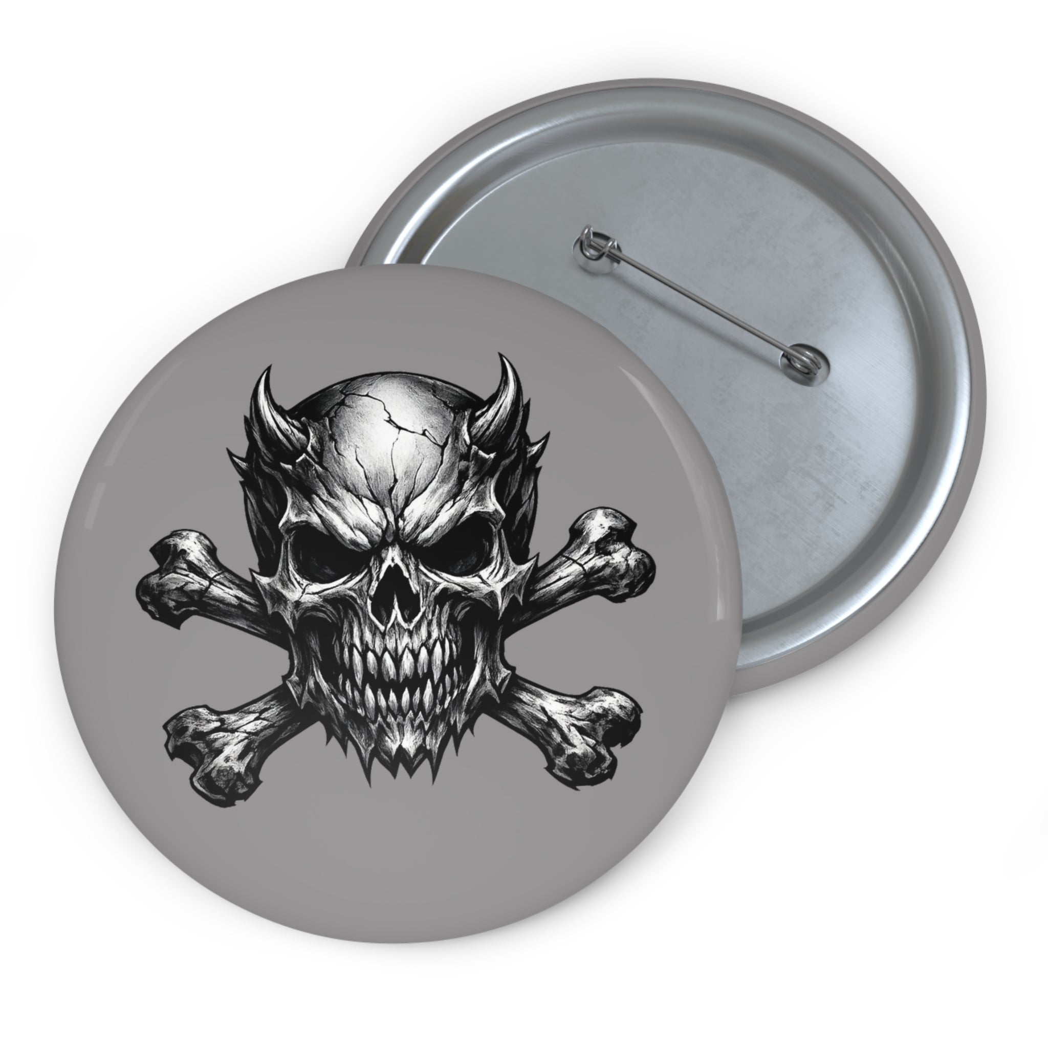 Evil Skull & Crossbones Pin Button — Gothic Metal Jacket Badge