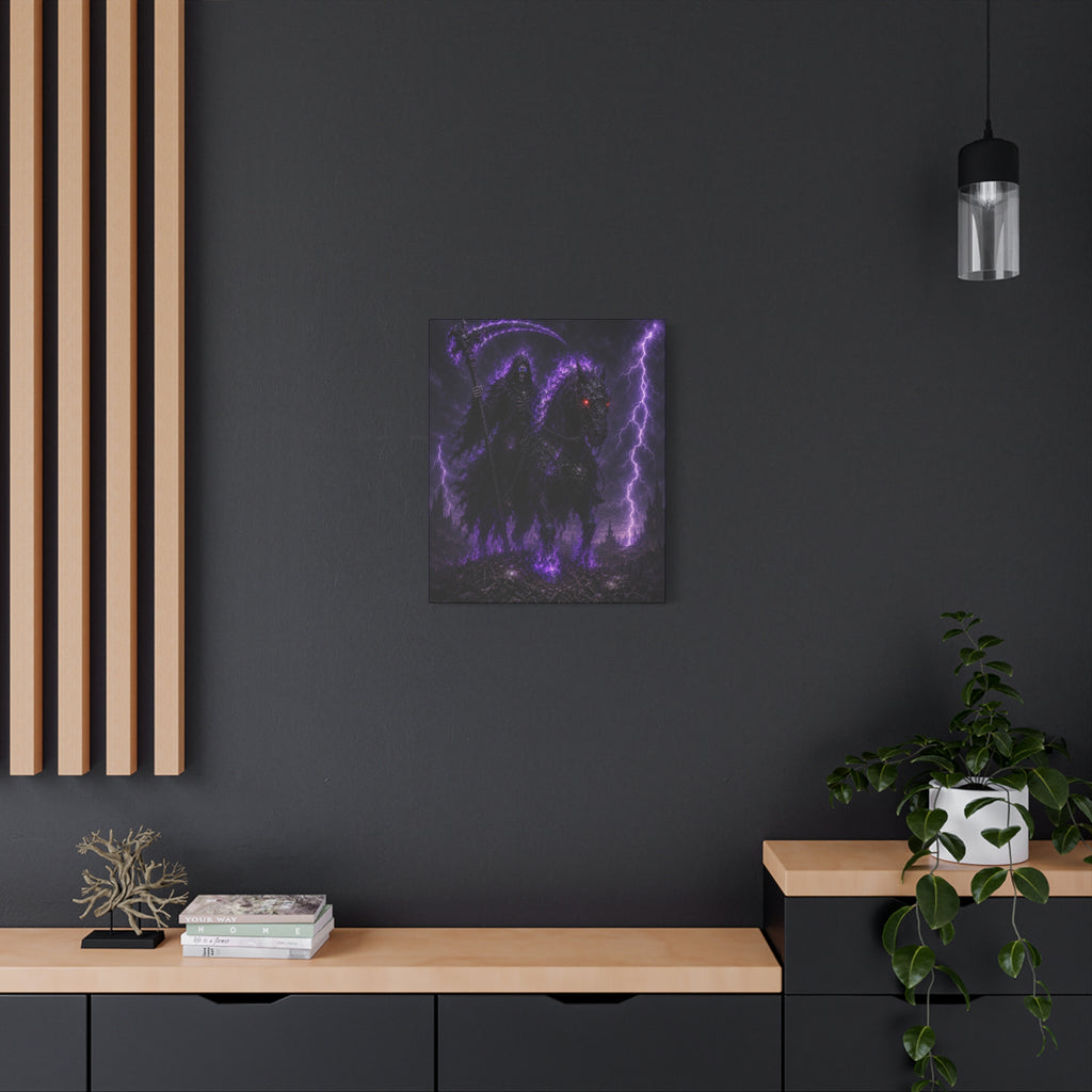 Dark Reaper on Shadow Steed Matte Canvas Print — Gothic Wall Art