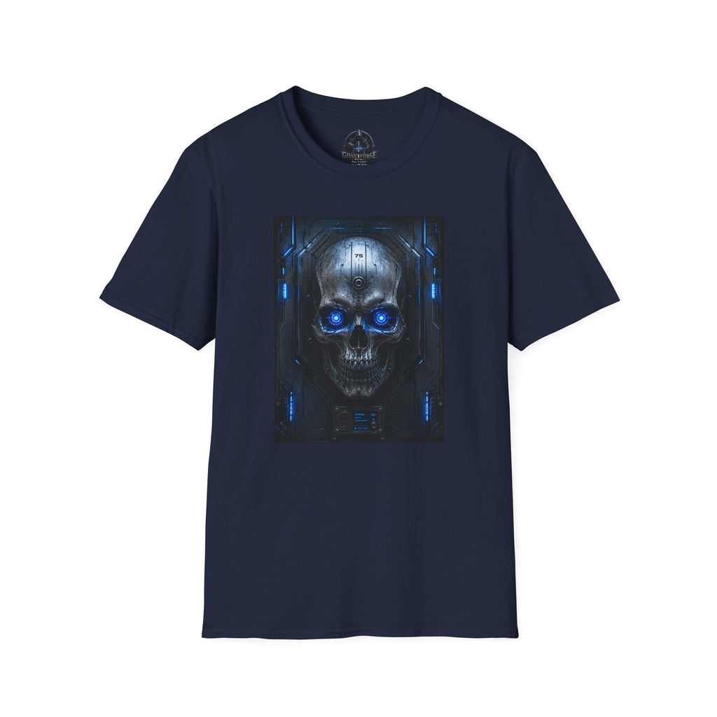 Skull Cyberpunk T-Shirt — Blue Glowing Skull Sci‑Fi Graphic Tee