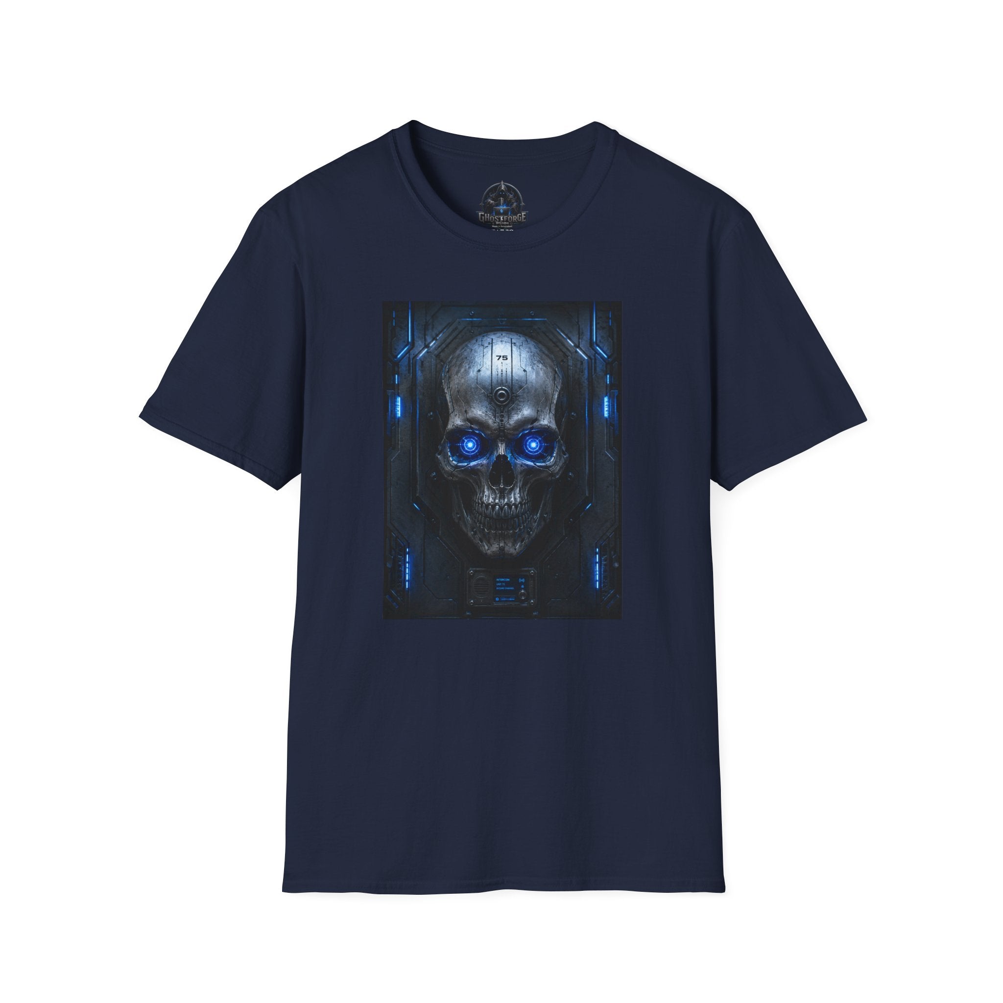 Skull Cyberpunk T-Shirt — Blue Glowing Skull Sci‑Fi Graphic Tee