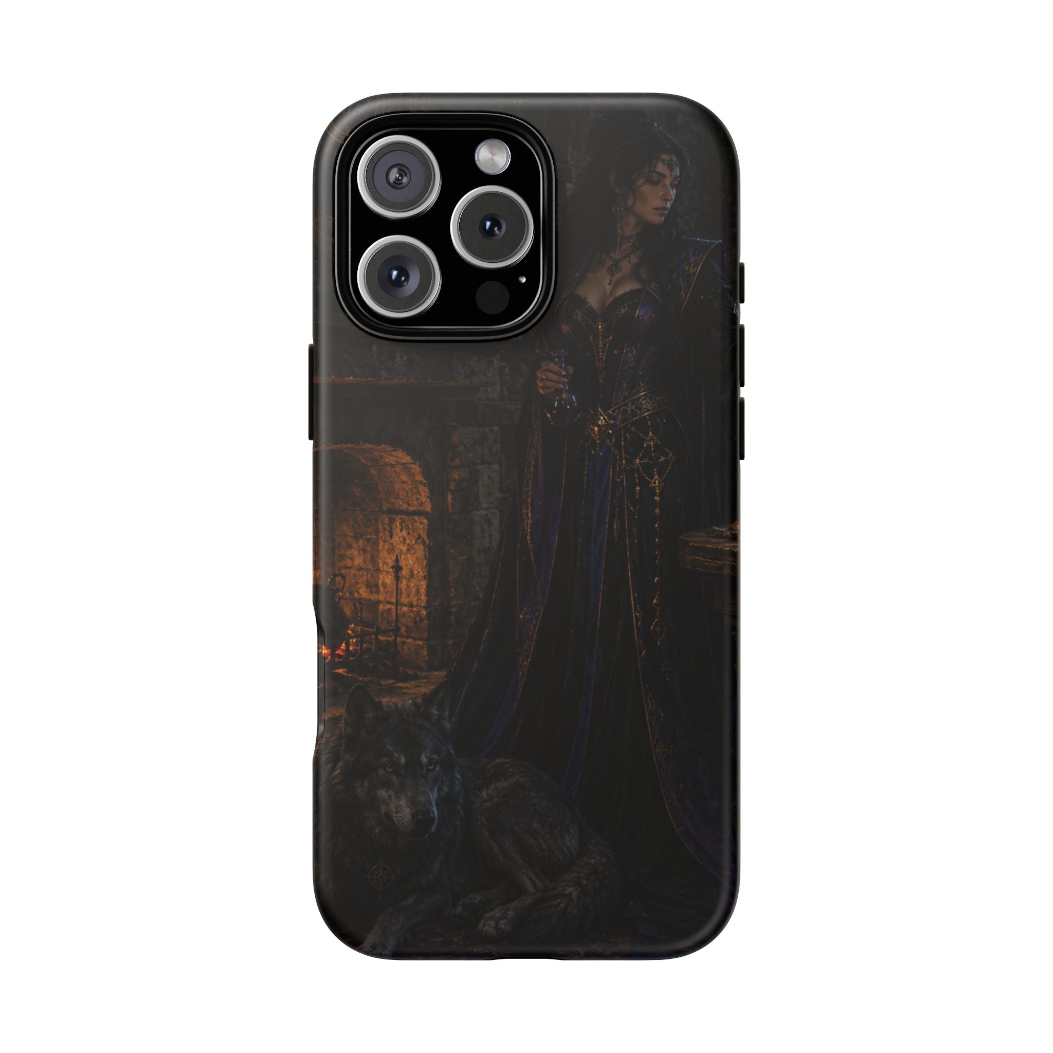 Gothic Witch Phone Case — Dark Fantasy Wolf & Fireplace Tough Case