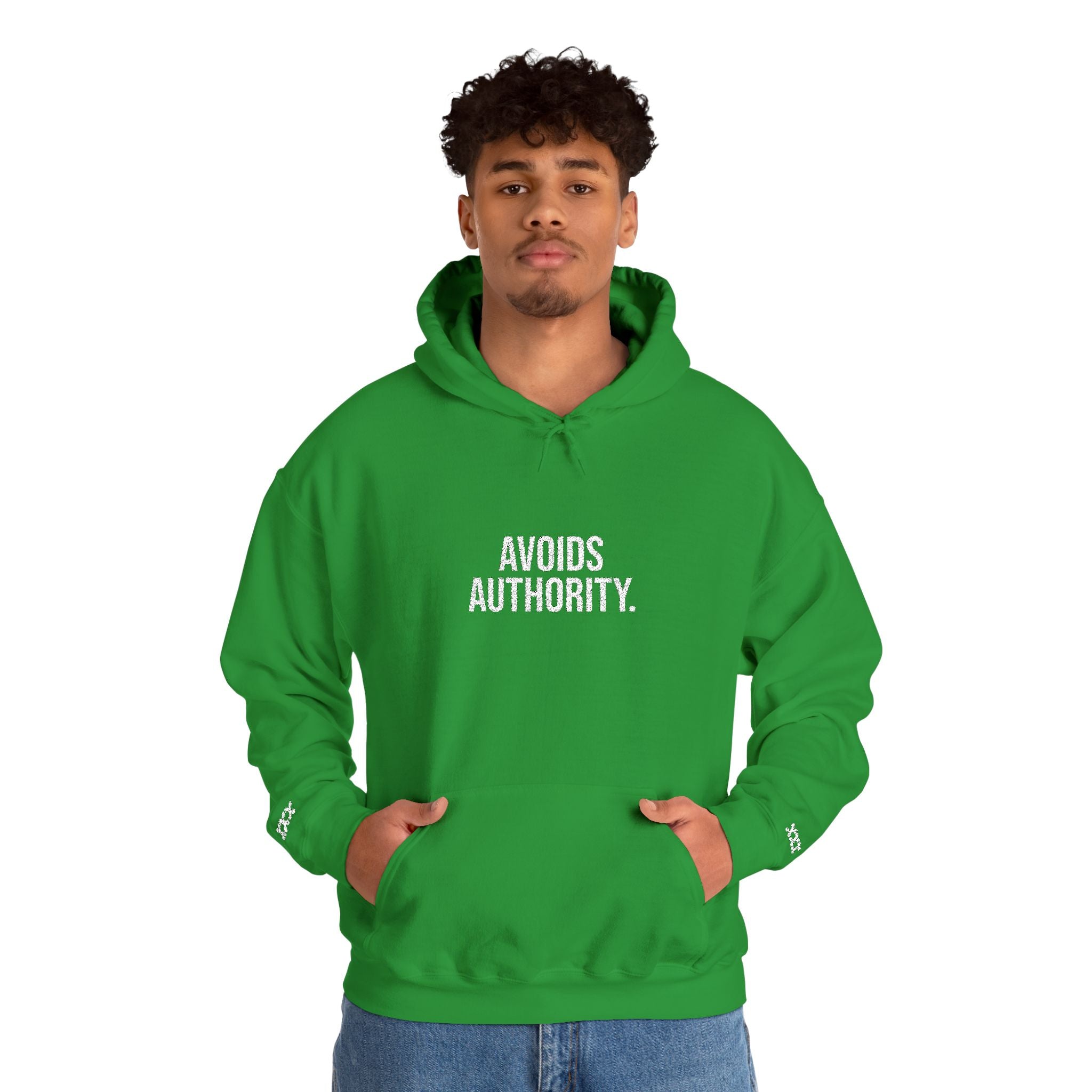 Avoids Authority Hoodie — Rebellious Embroidered Pullover