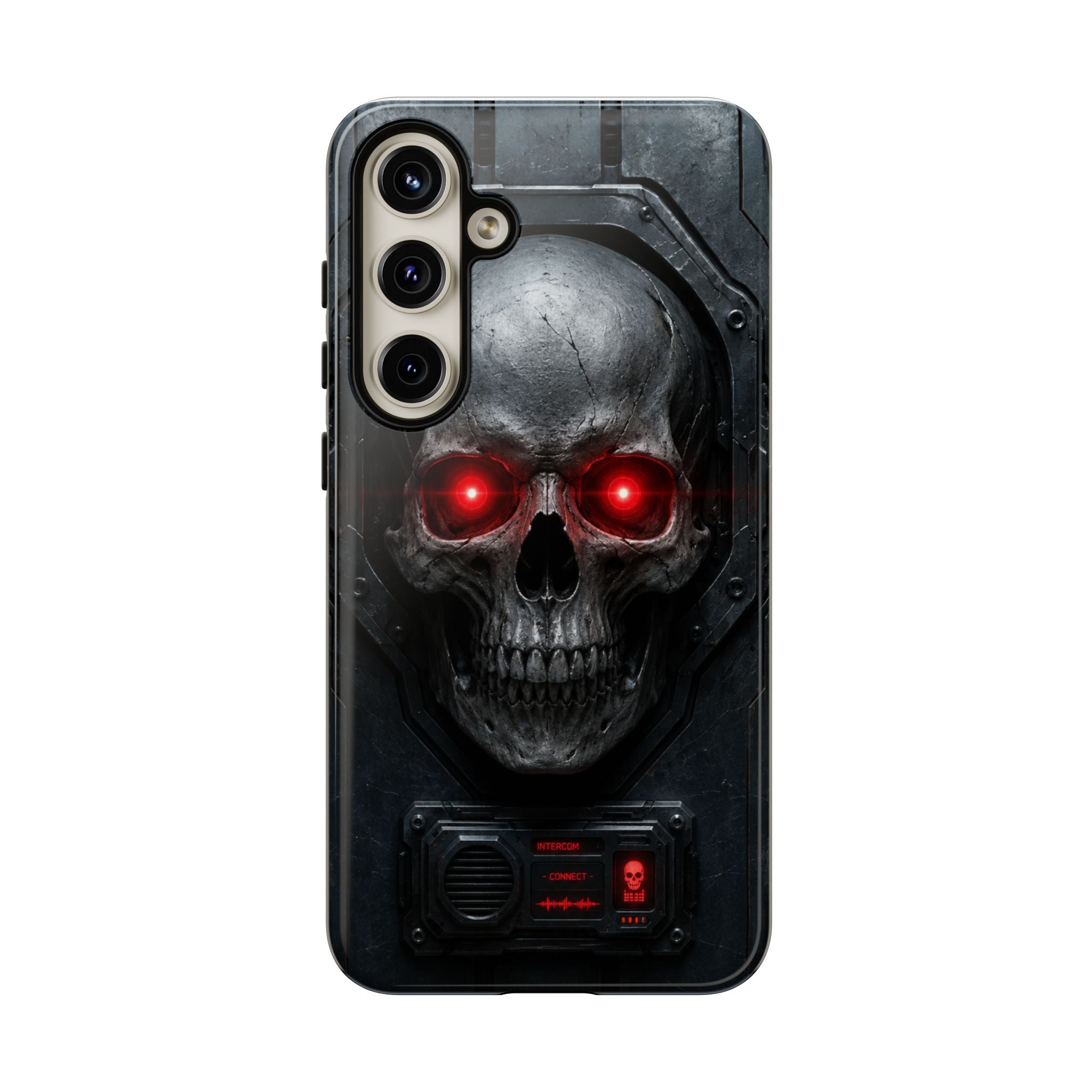 Skull Sentinel Phone Case — Red-Eyed Tactical Skull Protective Case