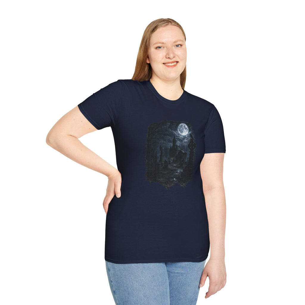 Moonlit Graveyard T‑Shirt — Gothic Night Sky Graphic Tee