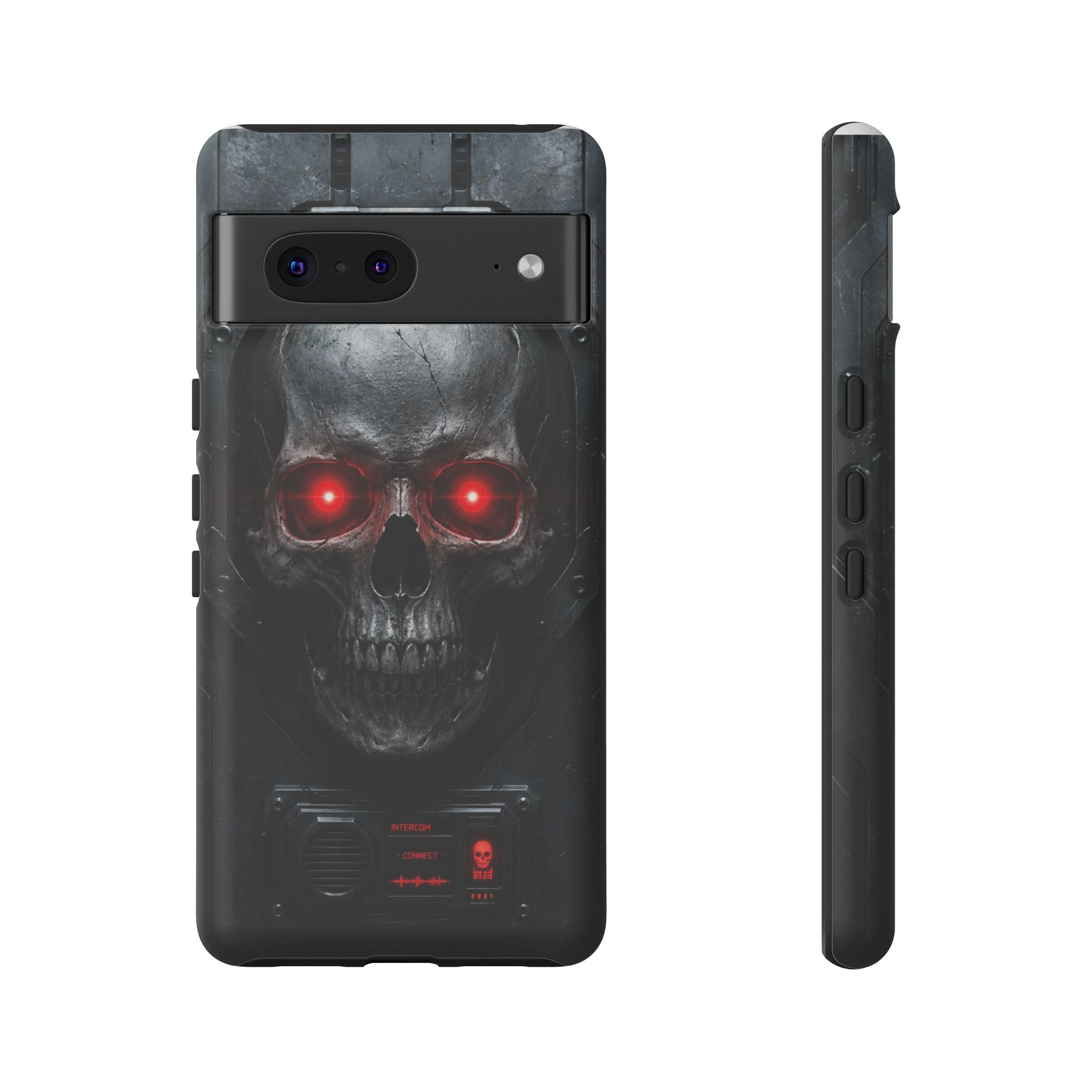 Skull Sentinel Phone Case — Red-Eyed Tactical Skull Protective Case