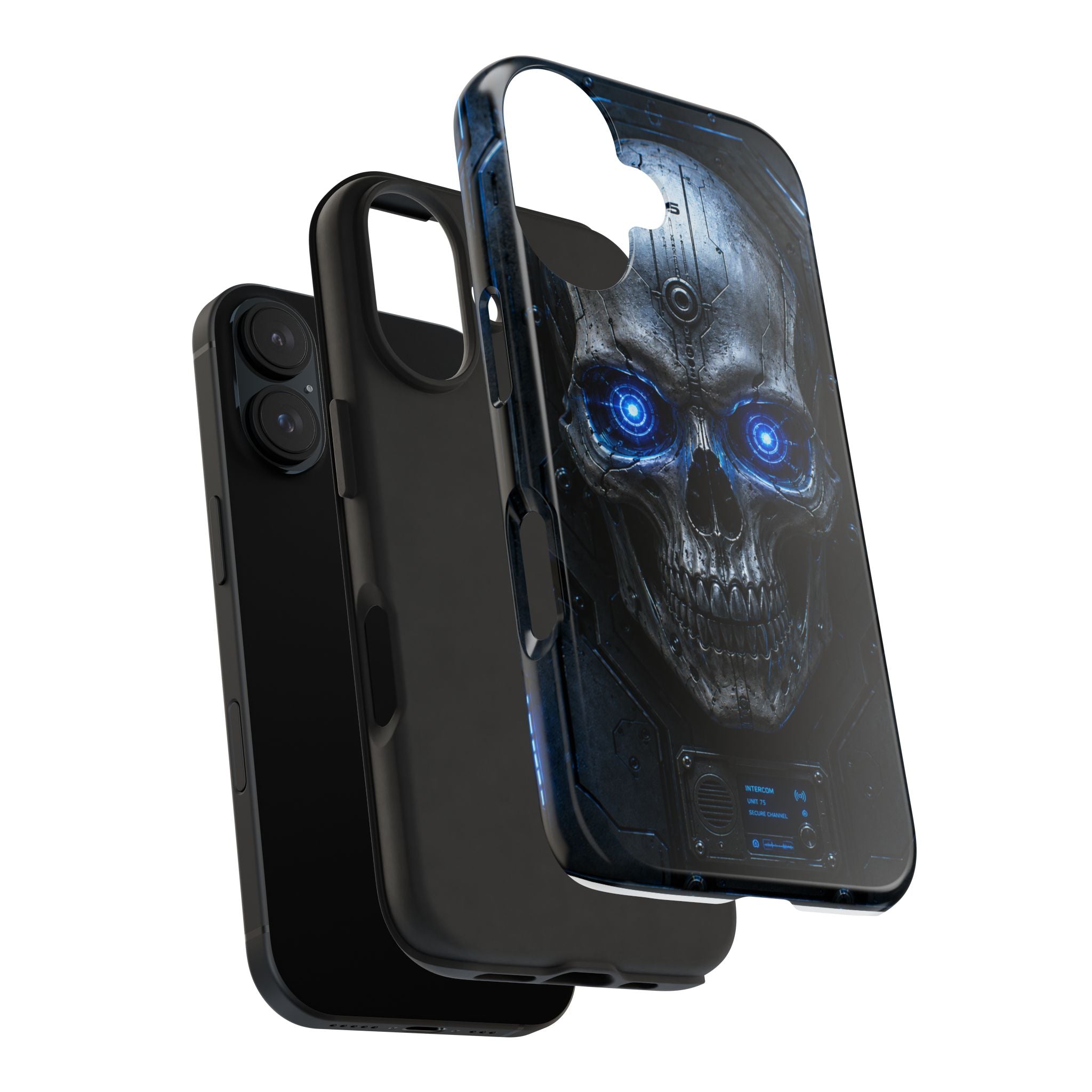 Cyber Skull Tough Phone Case — Blue LED Scary Robot Skull iPhone Case