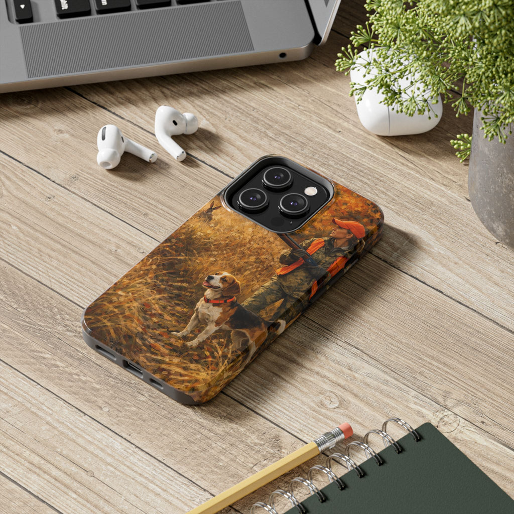 Hunting Scene Tough Phone Case — Hunter & Beagle Autumn Field Protective Cover