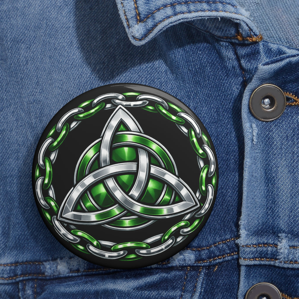 Celtic Trinity Knot Pin Button — Green Chain Pagan Paganism Lapel Badge
