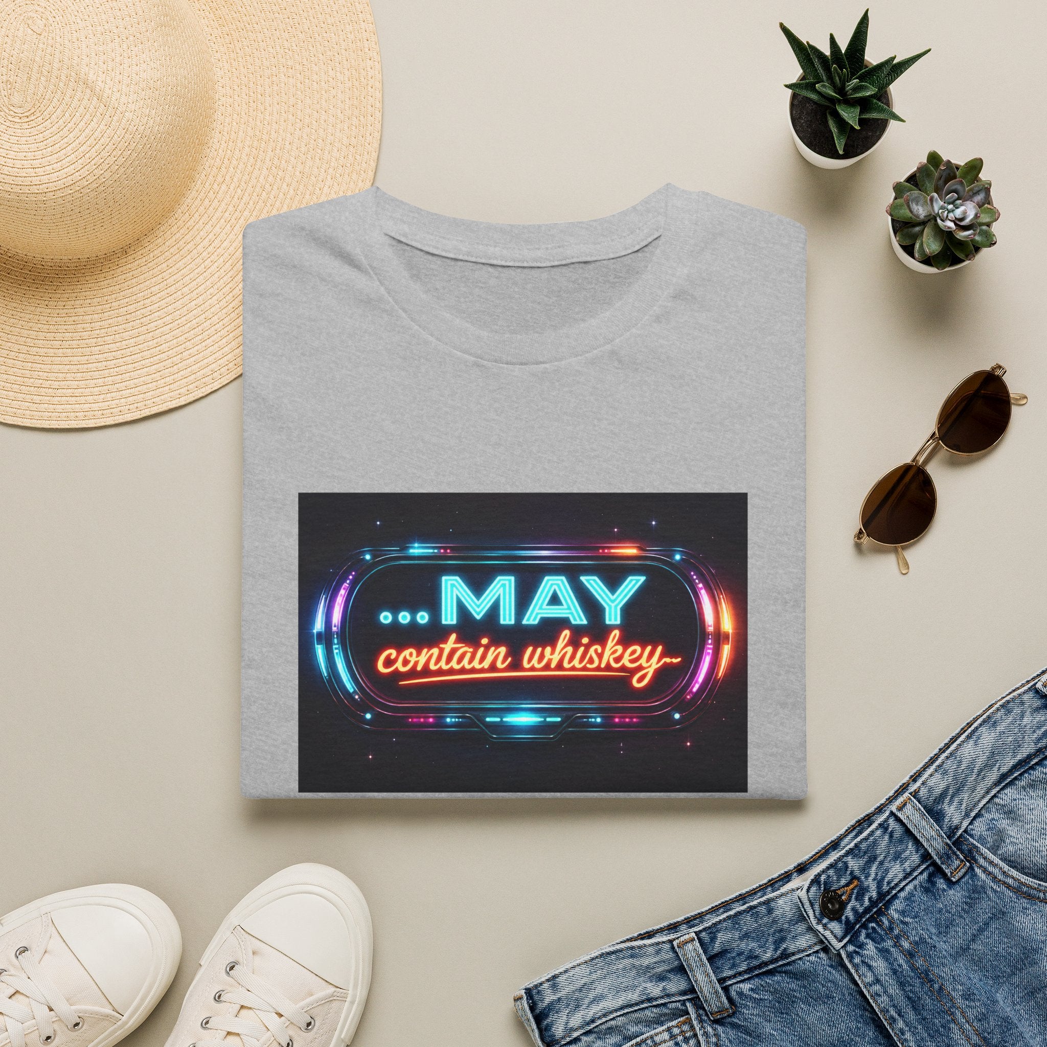 May Contain Whiskey T-Shirt – Funny Neon Retro Graphic Tee for Whiskey Lovers